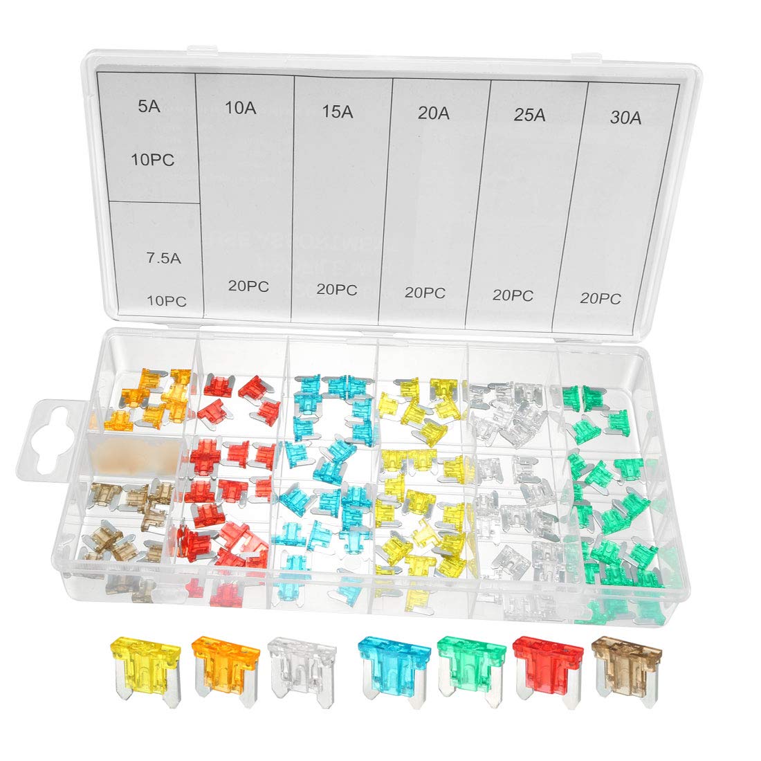 uxcell 120Pcs Fuses Assortment Kit Assorted Low Profile Mini Fuse