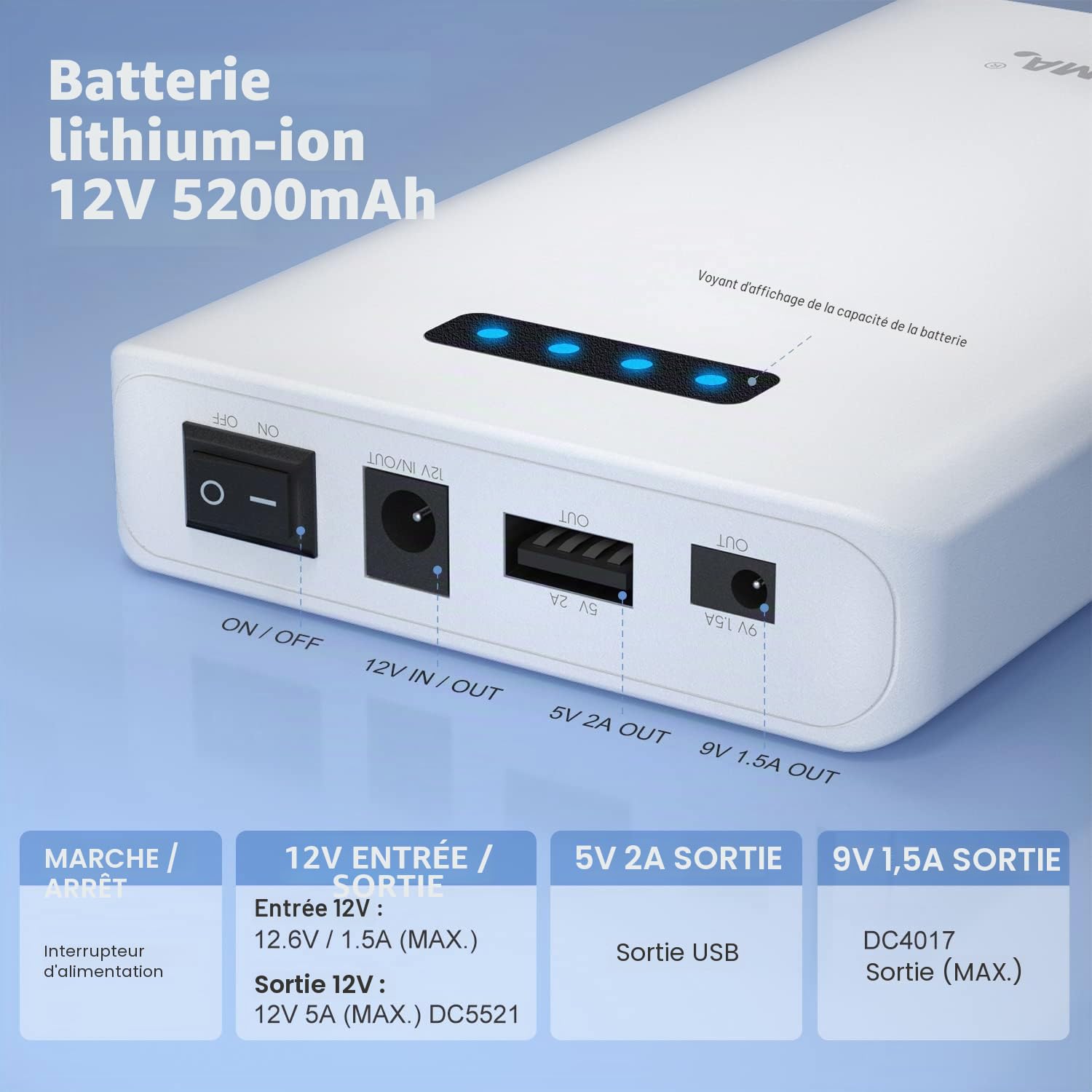 NASTIMA Pack Batterie Lithium-ION 12V 5200mAh 57,72Wh