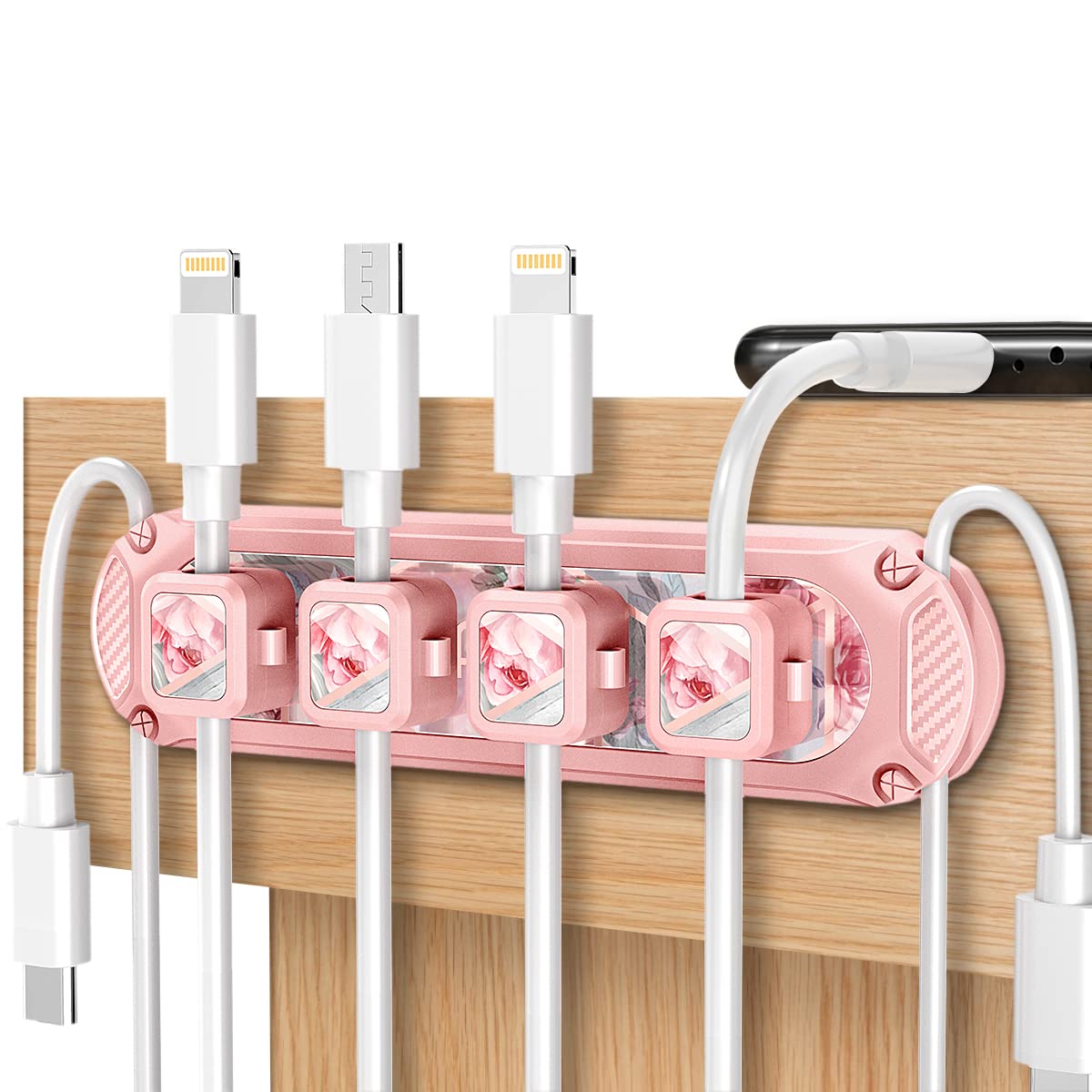 Dracool Cable Clips Magnetic Cable Management Cable Clip Self Adhesive Cable Tidy Desk Wire Clips Holder Cable Organiser for Car Office Home USB Cable Power Cord Mouse Cable 6 Slots - Rose