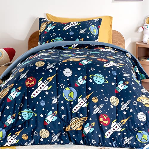 Sleep Zone Kids Twin Bedding Comforter Set - Super Cute & Soft Kids Bedding 5 Pieces Set With Comforter, Sheet, Pillowcase & Sham (Rocket Galaxy) #TOP1