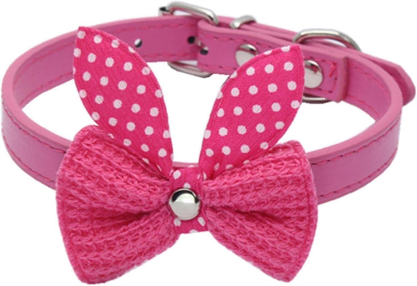 Collare per cani Hardy Grazioso collare for cani in pelle con fiocco lavorato a maglia, collare a farfalla primaverile con fibbia di sicurezza in metallo, regalo adorabile(Rose,XS)