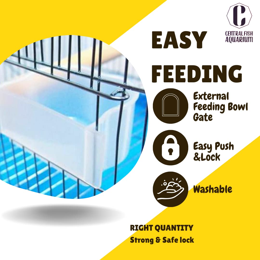 CENTRAL FISH AQUARIUM Metal 13.5" Zinc Bird Cage For Cocktail, Parrot,Cuttlefish Bone Holder,With Cuttlefish Bone, 2Cups,1Perch Stick L:13.5", B:13.5", H:20" - (Colors May Vary) Small 2
