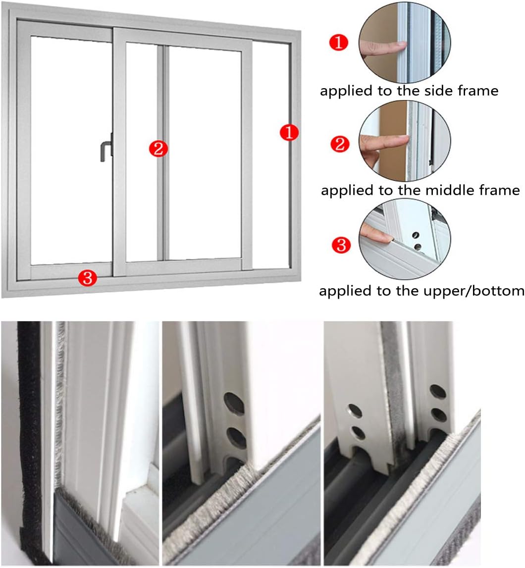 Weather Stripping Brush for Sliding Windows/Doors Frame Side,Pile Self Adhesive Weatherstrip Seal Strip Sealer Draft Stoppers (80ft x11/32 Backing x 11/32 Brush inch, Black)