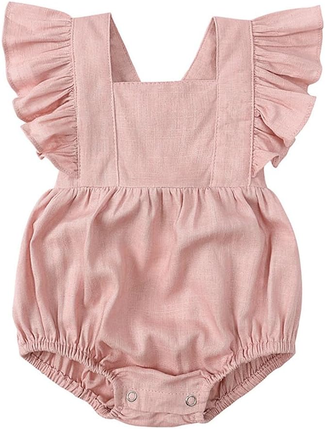 HAOLUKI Baby Girls Playsuits Ruffled Bodysuit Fly Sleeve Romper Newborn Cotton Linen Jumpsuit Infant Summer Clothes