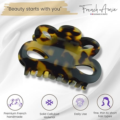 Miniatura 2 de French Amie Flor pequeña 2 14 pulgadas hecha a mano acetato de celulosa cubierta de pinza de resorte antideslizante agarre pinzas para el cabello