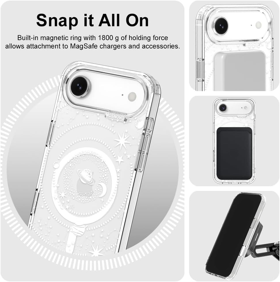 MOSNOVO for iPhone Air Case | Compatible with Magsafe | Military Grade 6.6ft Drop Tested | Camera Control | Clear with Galaxy Design - Image 7