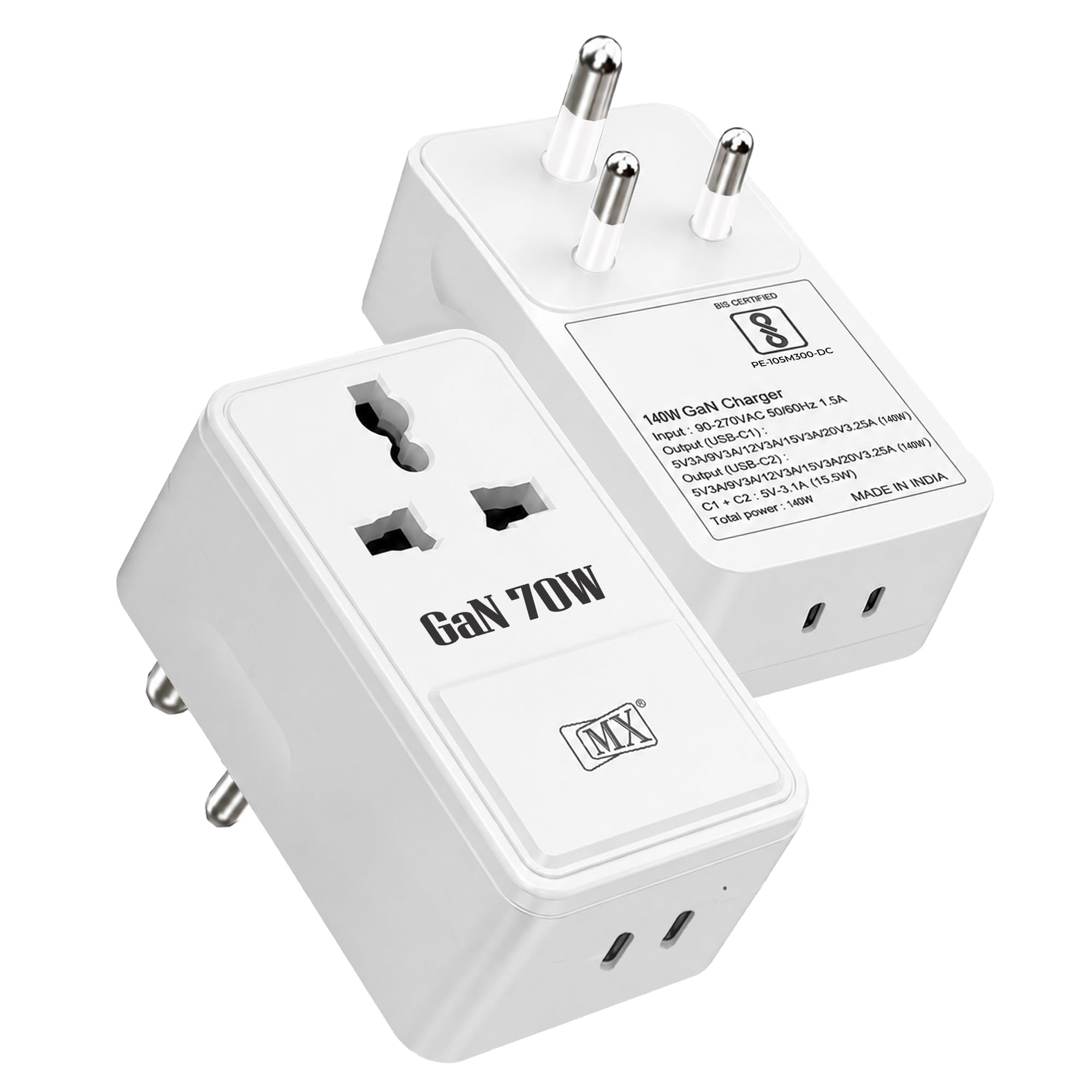 MX 70W 3-in-1 Universal Travel Adapter with Indian Plug, GaN USB-C PD Fast Charger, Dual USB-C Ports, 2500W Universal Socket for Mobile, Laptop, MacBook, iPhone, Samsung, Tablet, Home & Office-image-44