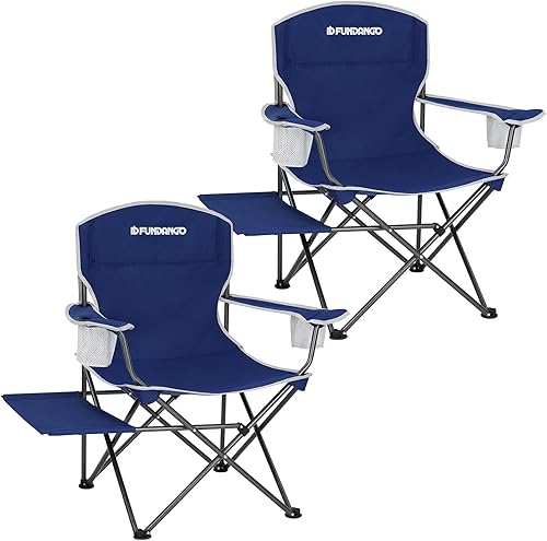 KingCamp - Silla plegable de respaldo alto, sillas de césped portátiles para adultos con brazo duro, reposacabezas, bolsillo para campamento al aire