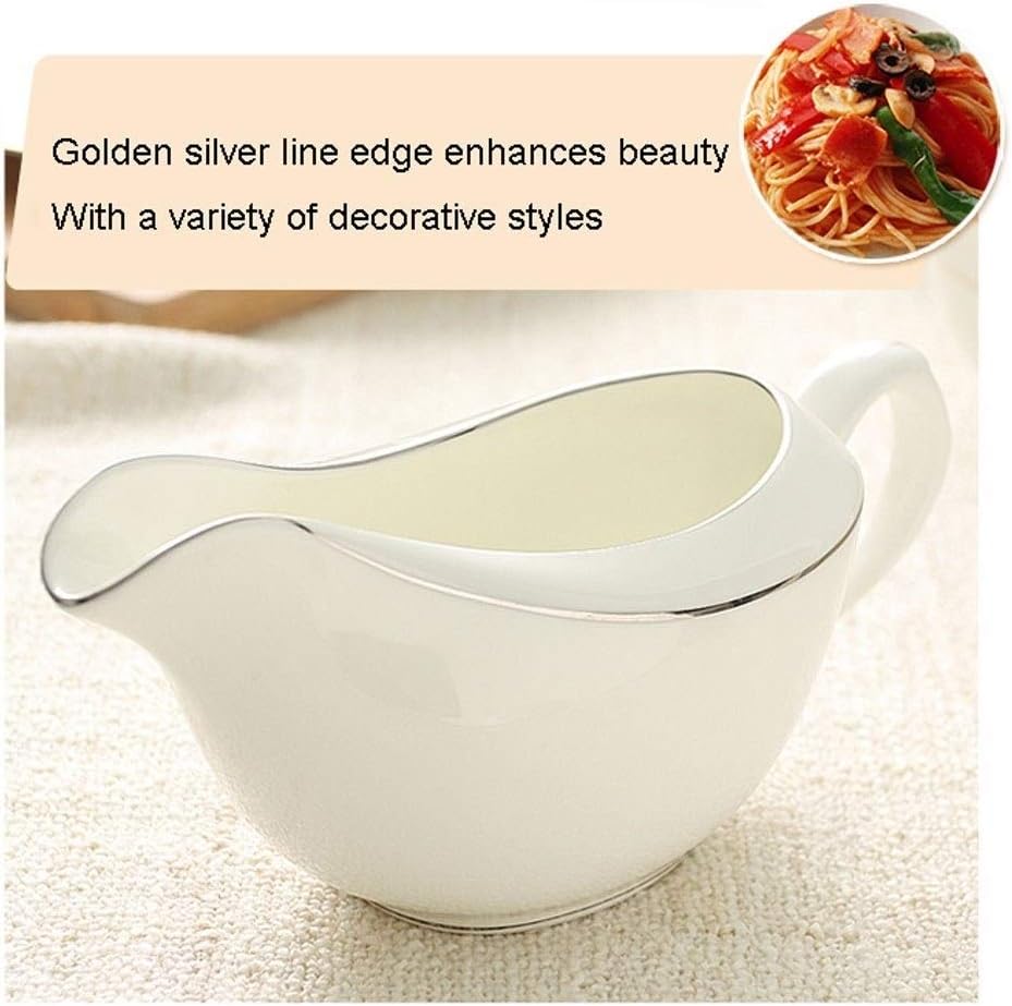 Ceramic Gravy Boat Easy Pour Gravy Boat Restaurant Hotel Home Ceramic Tableware Stainless Steel Double Insulated Gravy Boat Sauce (Color : A)