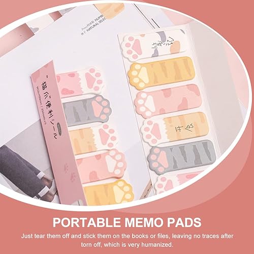 Miniatura 4 de LUOZZY 2 blocs de notas para estudiantes patas de gato notas adhesivas papeles de notas de dibujos animados marcadores de página de lectura