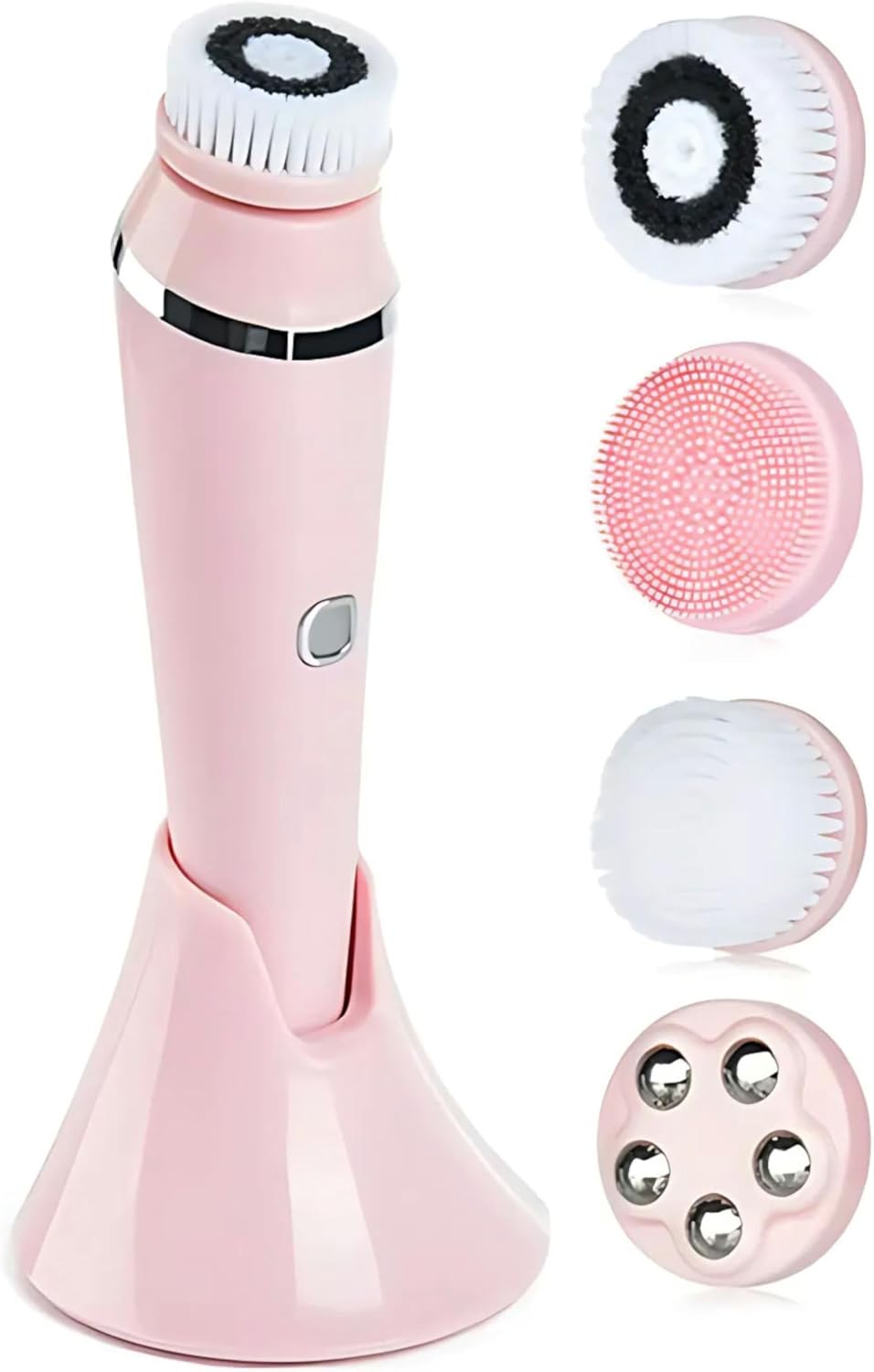 GlowSweep 4-in-1 Facial Cleansing Device, Electric Face Brush with Multiple Attachments (White)
