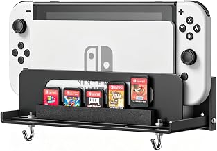 Wall Mount Compatible with Nintendo Switch 1/OLED/2 | Switch Dock Wall Mount with Controller & Game Card Storage, Space-