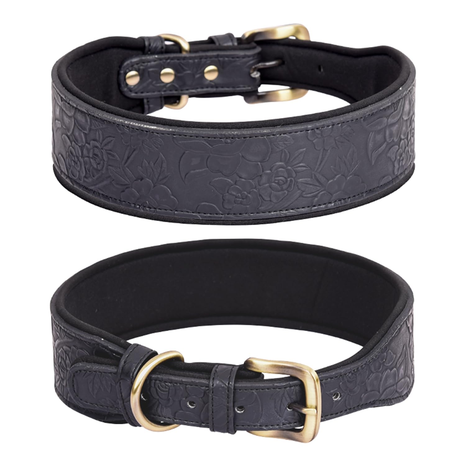 haoyueer Collar de cuero para perros grandes, medianos y pequeños, collar de piel sintética para perros, collares de cuero con estampado en relieve (XL, negro)