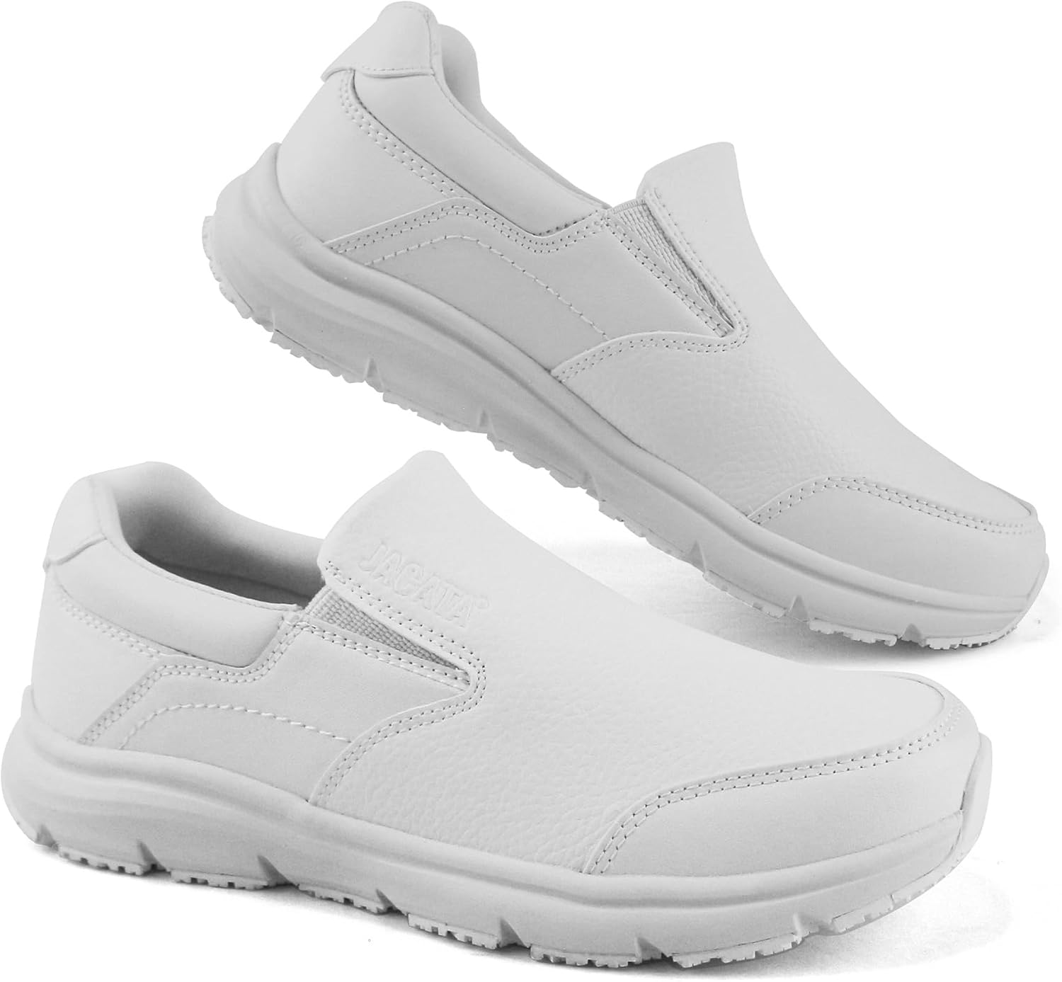 Jacata Non Slip Black Work Shoes for Women Food Service Womens Water Slip Resistant Leather Slip on Chef Walking Shoes for Restaurant Kitchen Sneakers