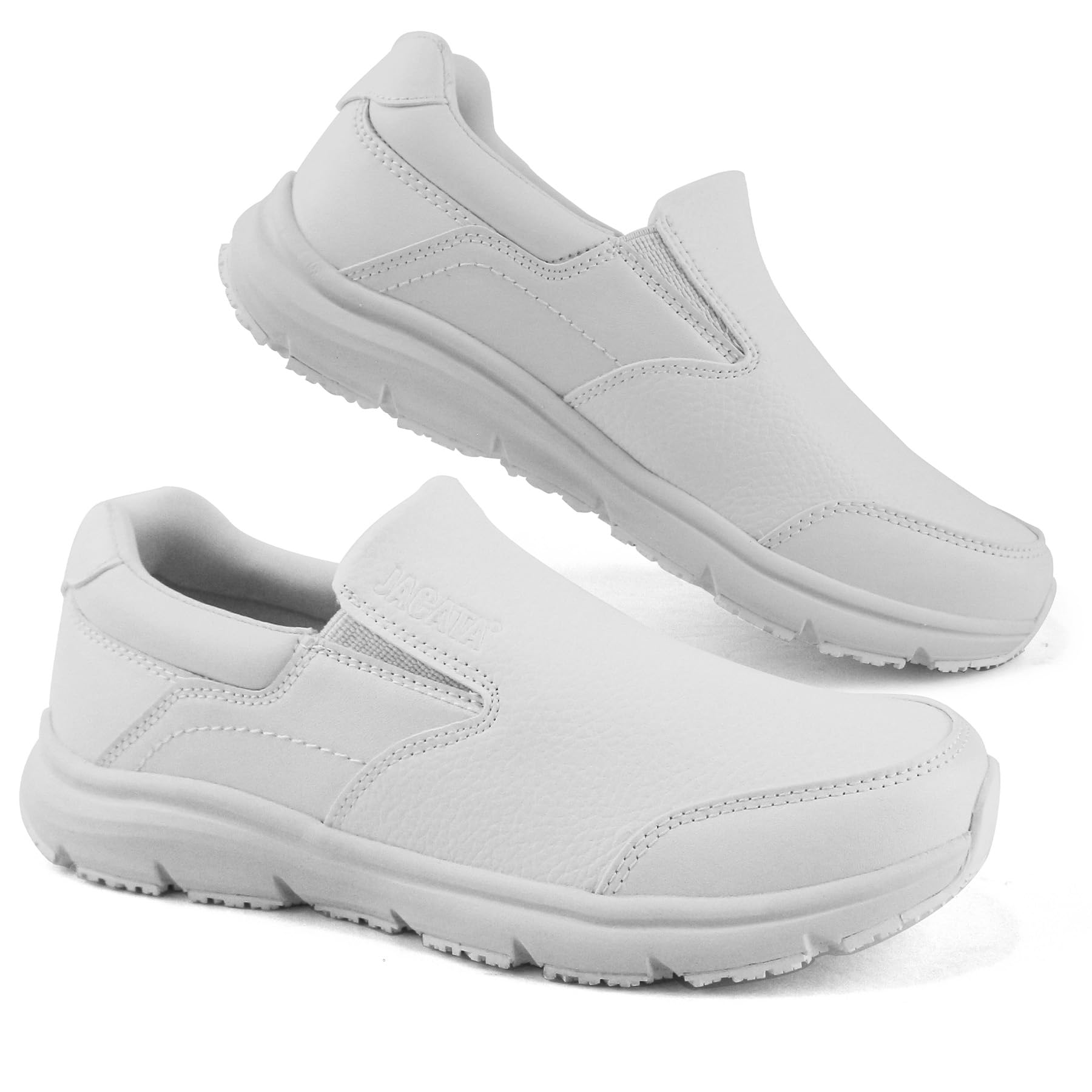 Jacata Non Slip Black Work Shoes for Women Food Service Womens Water Slip Resistant Leather Slip on Chef Walking Shoes for Restaurant Kitchen Sneakers