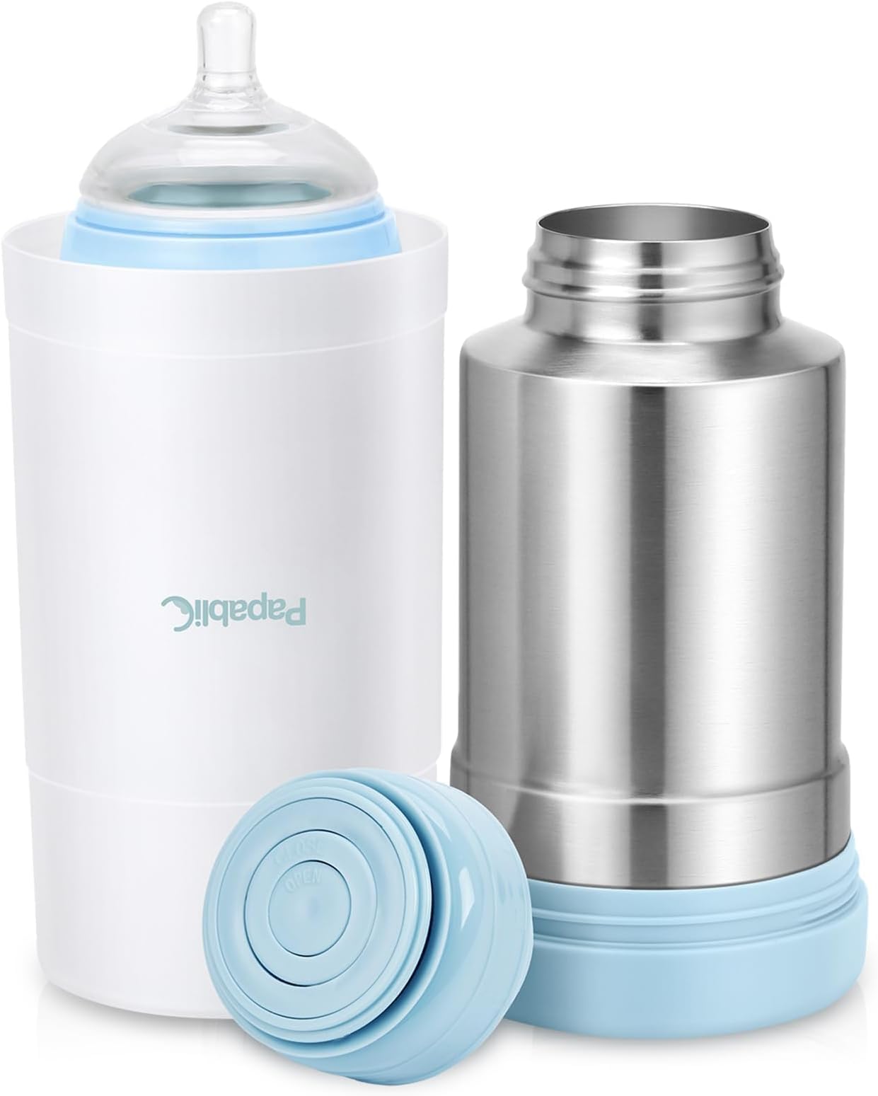 Papablic Portable Travel Baby Bottle Warmer Plus, 18 oz Large Capacity Stainless Steel Bottle Warmer, Safe & Easy to Clean
