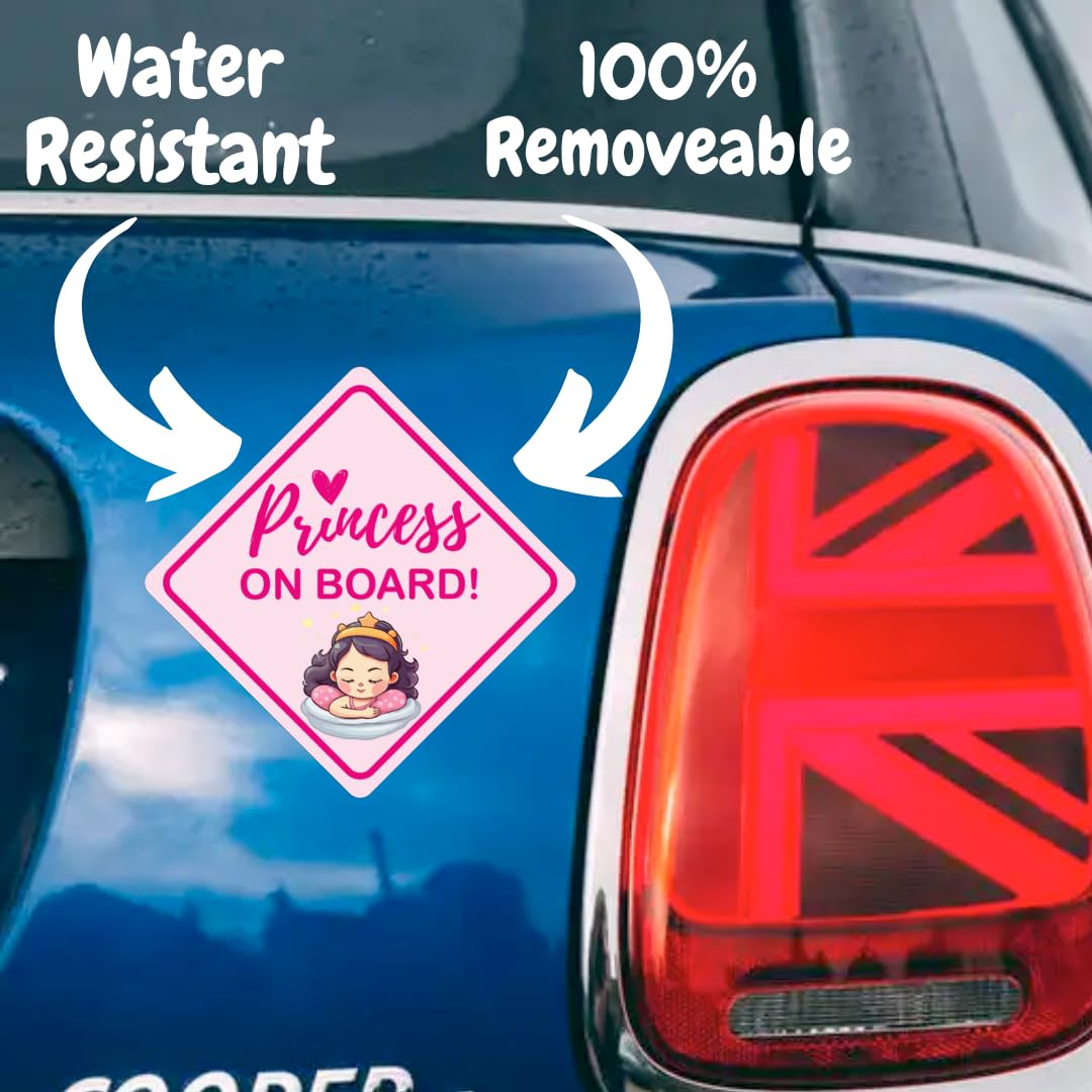 Baby on Board - Adhesivo de princesa a bordo para autos, adorable bebé a bordo extraíble, sin imanes, ventosas o daños en la pintura, bebé a bordo (paquete de 2)