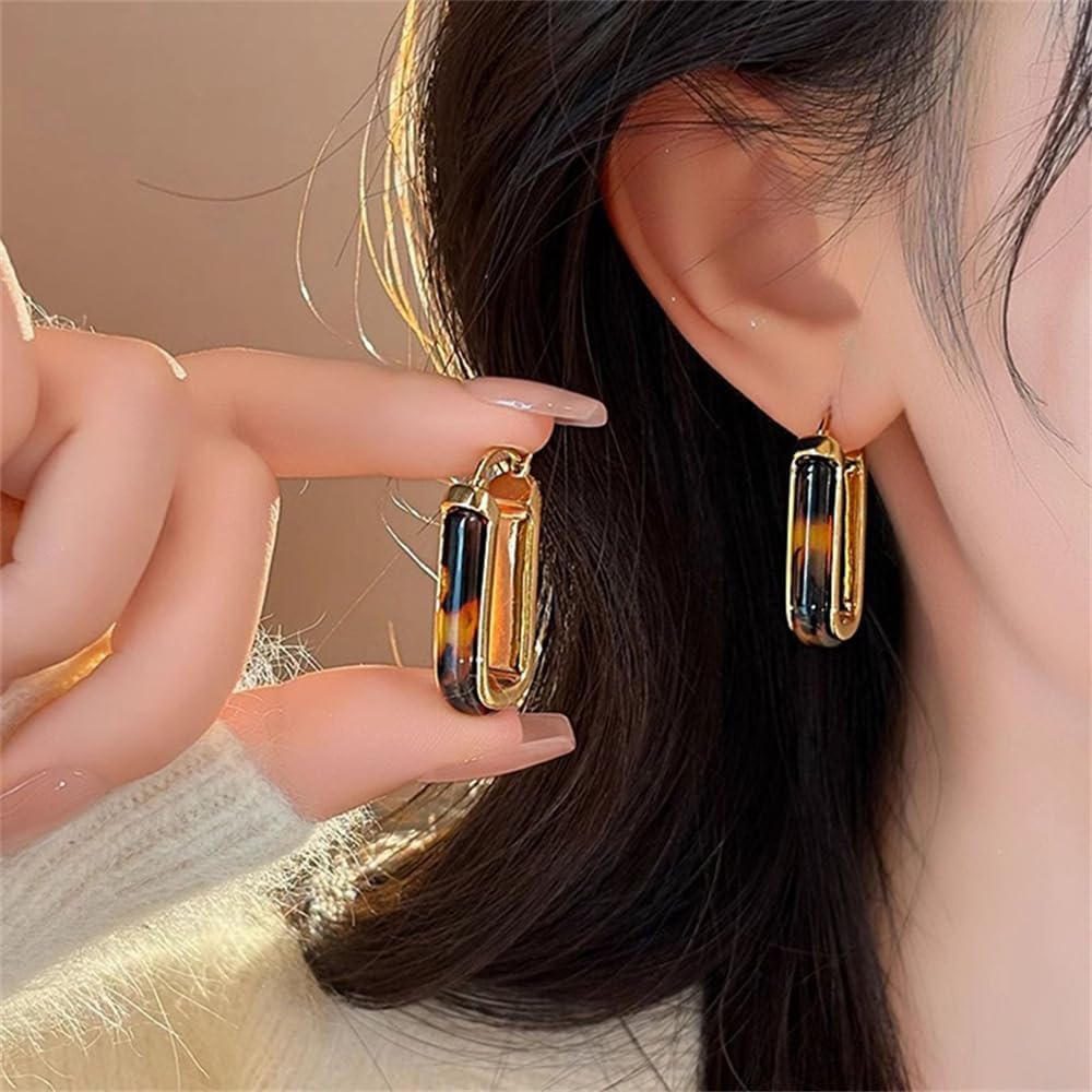 Leopard Print Oval Hoop Earrings for Women Dainty Simple Acrylic Brown Leopard Chunky Huggie Hoops Fashion Trendy Jewelry