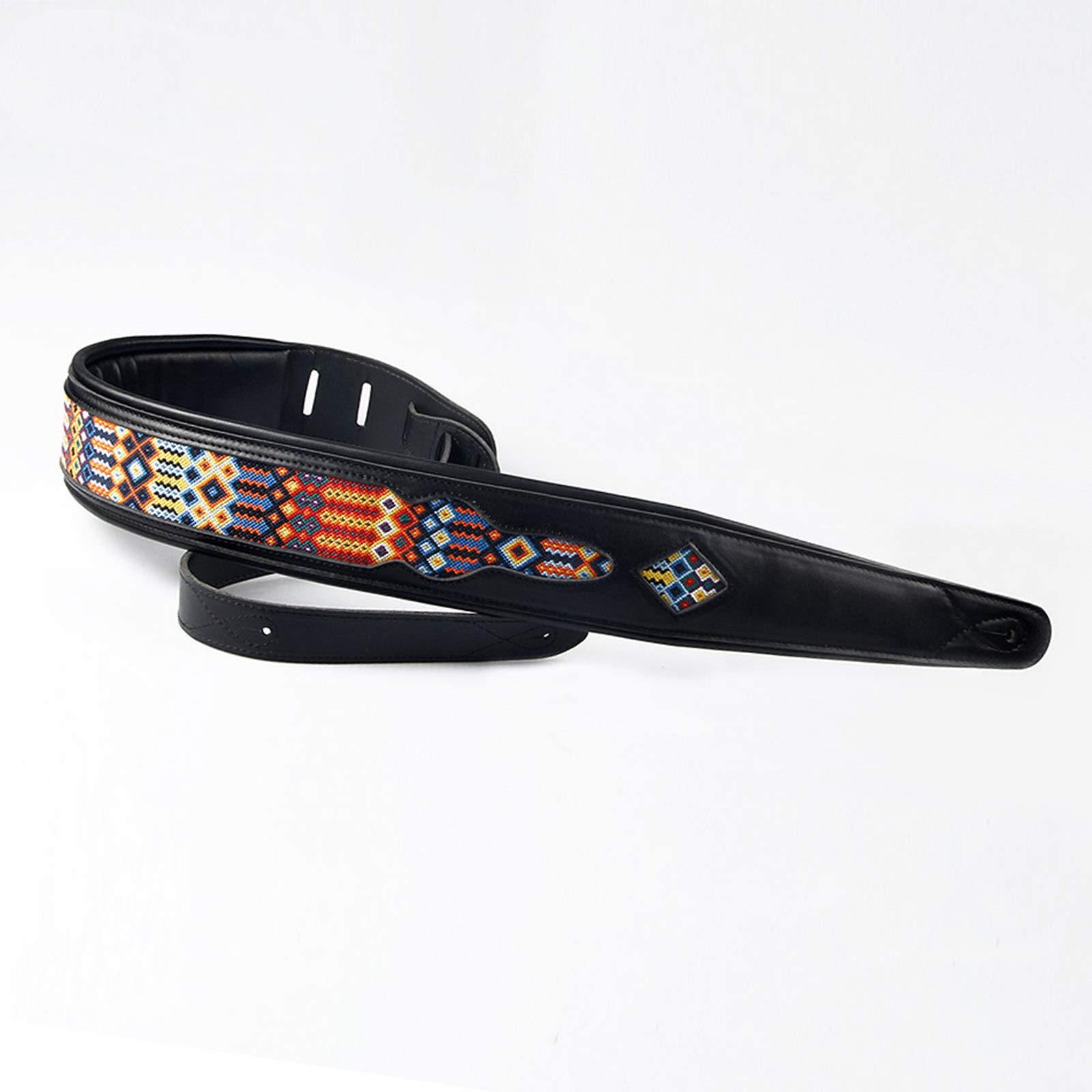 BOSUGE, regulowany pasek do gitary Pasek do gitary z haftowanym wzorem Pasek do gitary basowej Bakelit do basu, gitary (kolor: czarny, rozmiar: 133-140 cm)
