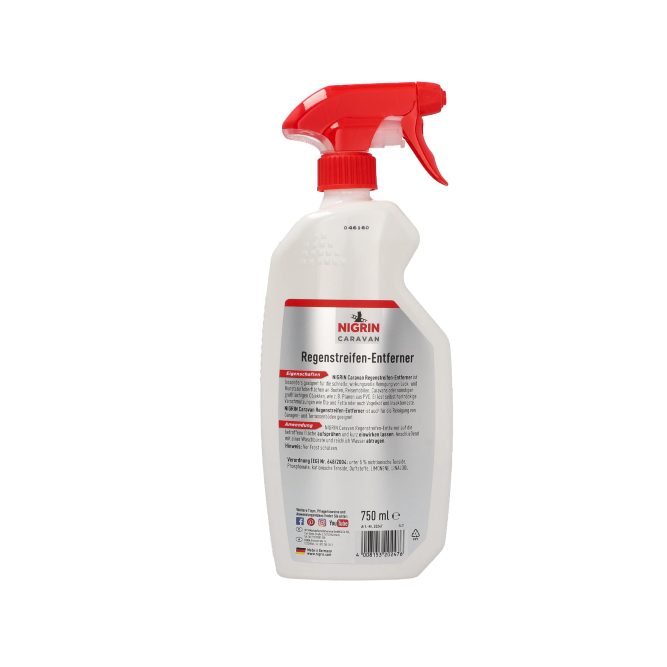 NIGRIN Caravan - Eliminador de tiras de lluvia para superficies de pintura y plástico y suelos, 750 ml