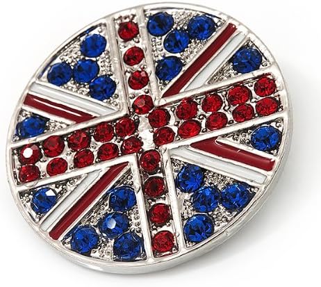 Union Jack Round Silver Plated Crystal Brooch - 4cm Diameter, silver, red, blue - Image 4