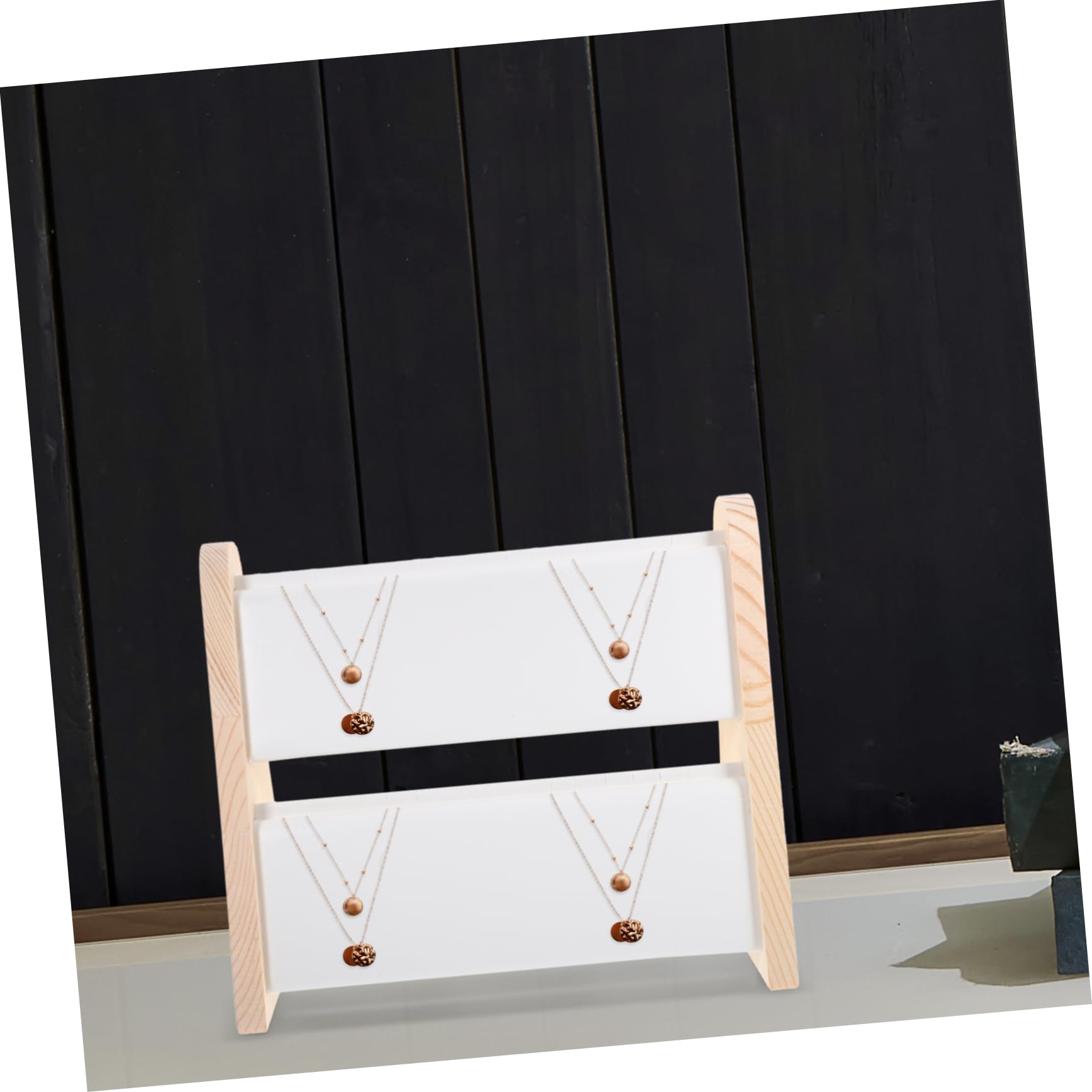 Espositore per Collane in Legno Bianco a Doppio Livello, Portacollane da Esposizione per Gioielli, Finitura Liscia senza Sbavature per Negozi