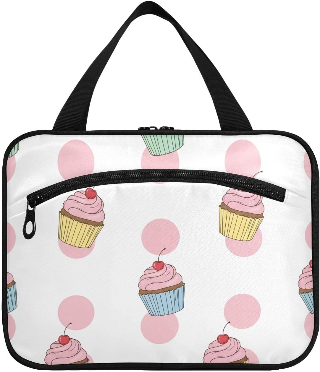 Cute Cupcake Travel Toiletry Bag with Hanging Hook, Portable Makeup Cosmetic Bag Travel Organizer for Travel-Sized Toiletries Accessories Essentials, Large