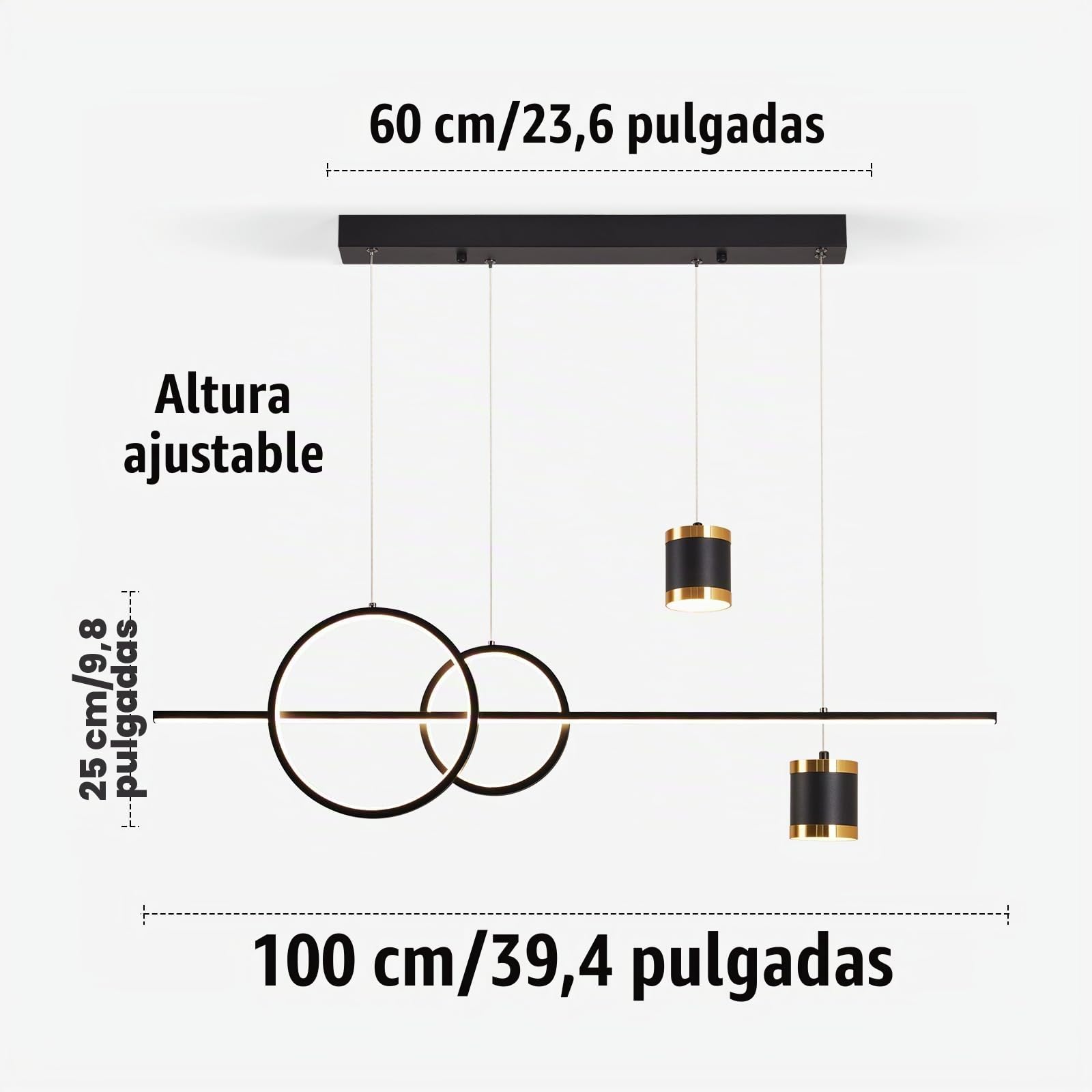 Lámpara Colgante LED Moderna, L100CM Negro | Regulable Lamparas de Techo Comedor Colgante LED con Mando a Distancia/APP, para Cocina, Sala de estar, Comedor