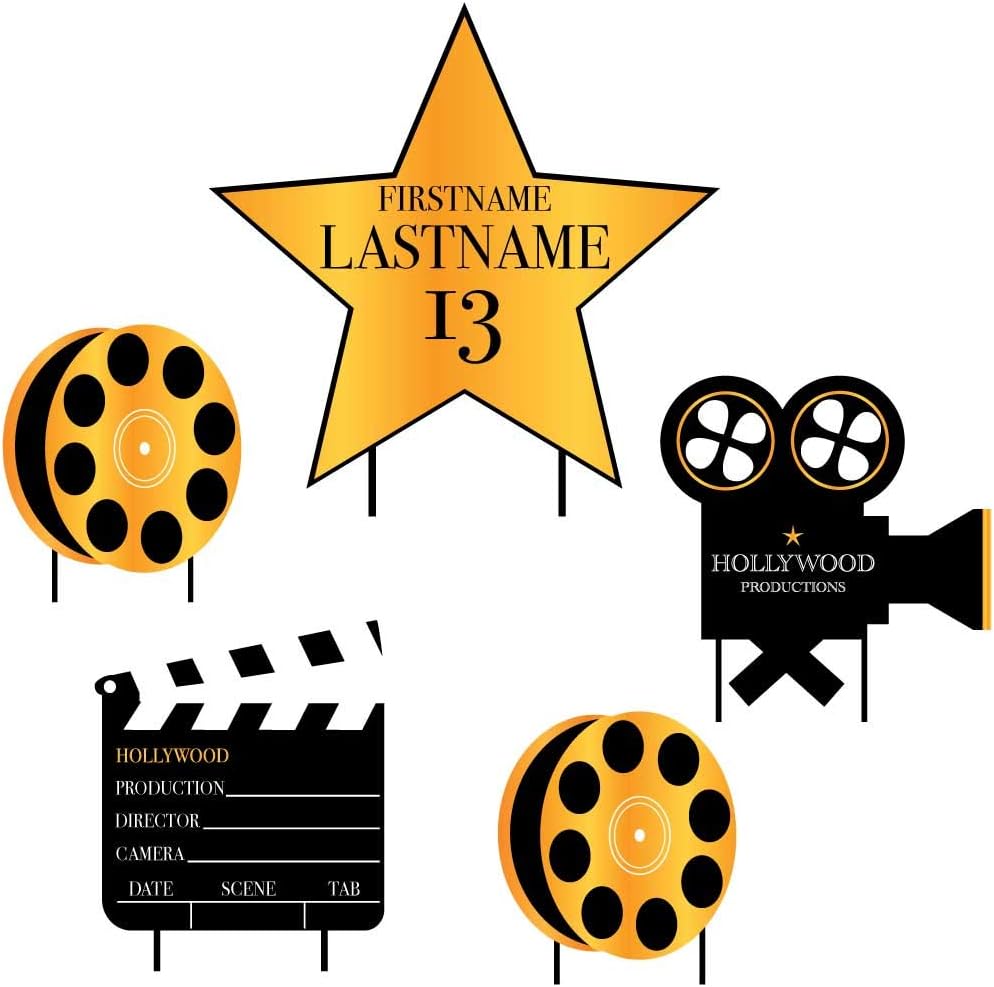 VictoryStore Hollywood Movie Birthday Party Supplies: Production Party Yard Decorations 5pcs Includes stakes
