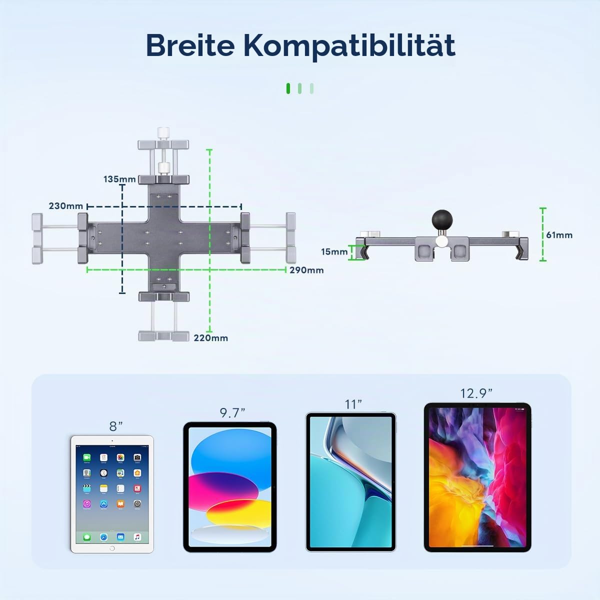 FANAUE Tablet-Halterung für das Auto mit Kugelkopf, leichtes Design, um 360 Grad drehbare iPad-Halterung - für Ihre Windschutzscheibe, Armaturenbrett oder Schreibtisch, kompatibel mit Allen