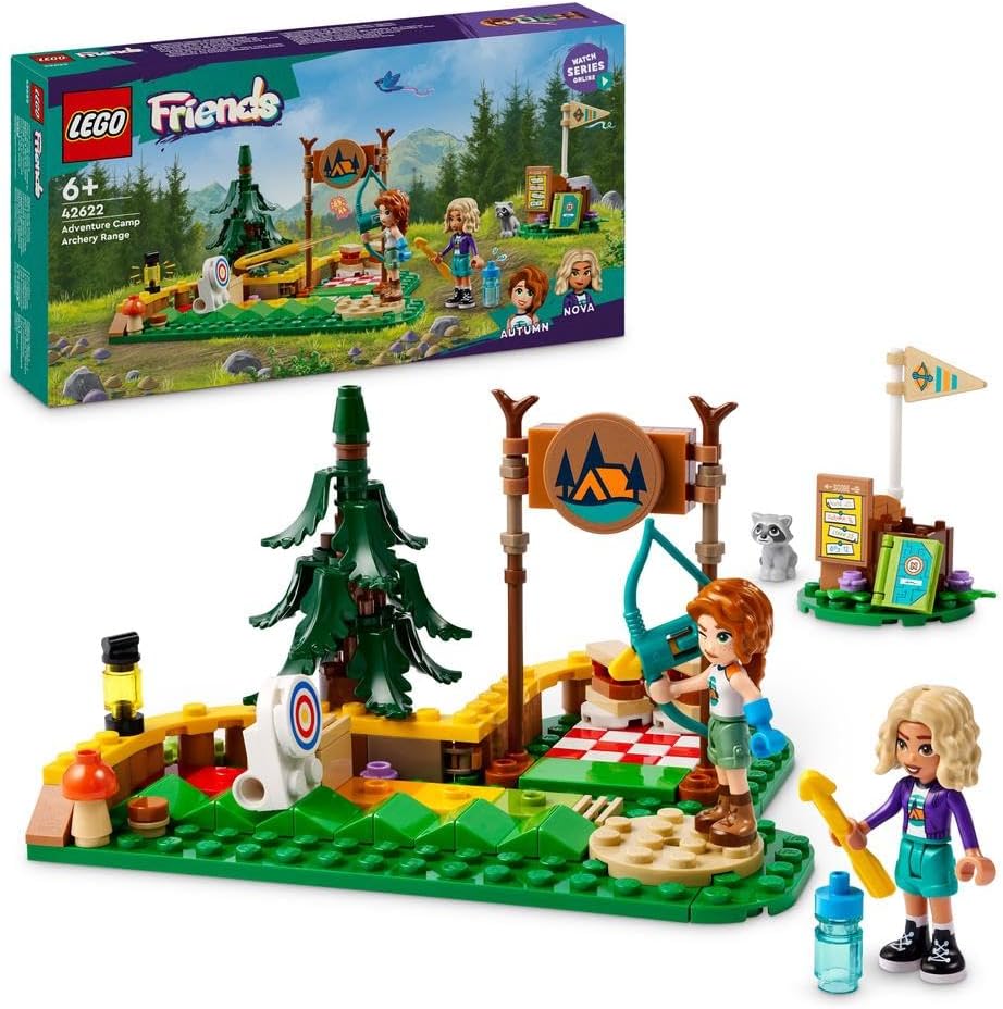 LEGO Friends Adventure Camp Archery Range Set, Building Toy for 6 Plus Year Old Girls, Boys & Kids, with Toy Bow and Arrows, 2 Mini-Dolls, a Raccoon Figure and Accessories, Birthday Gift Idea 42622