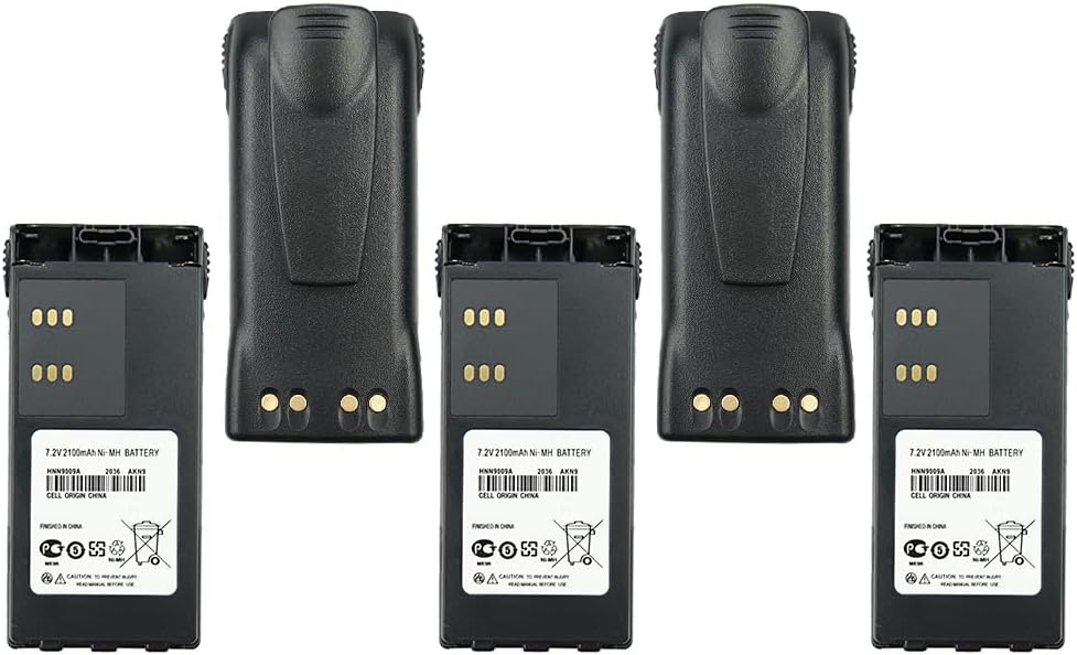 5X HNN9008A HNN9008 HNN9009 HNN9009A HNN9013A NI-MH Two-Way Radio Battery Replacement for Motorola HT750 HT1225 HT1250 GP320 GP328 GP338 GP328 PR860 with Belt Clip