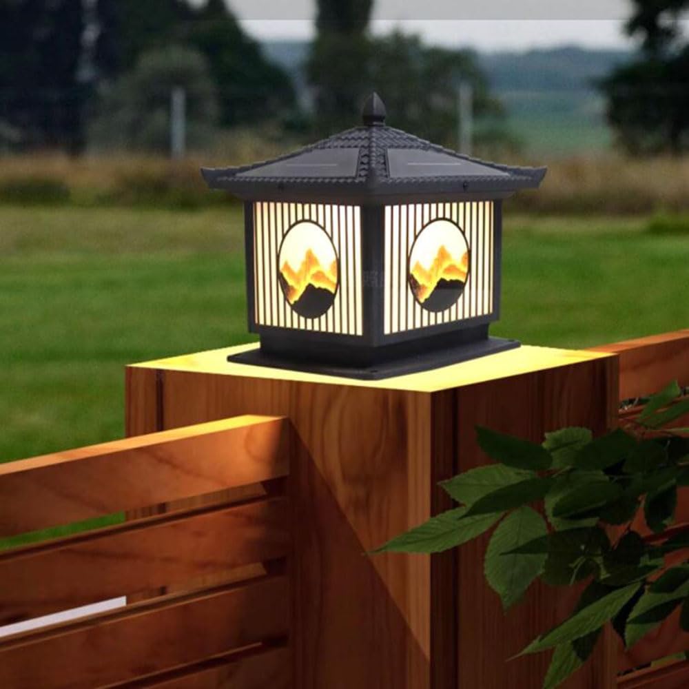 Lampada Da Palo Solare Vintage Lampada A Colonna Per Patio Apparecchio Di Illuminazione Da Giardino Tradizionale Impermeabile Paralume Classico In Vetro E Alluminio Pressofuso Per Palo