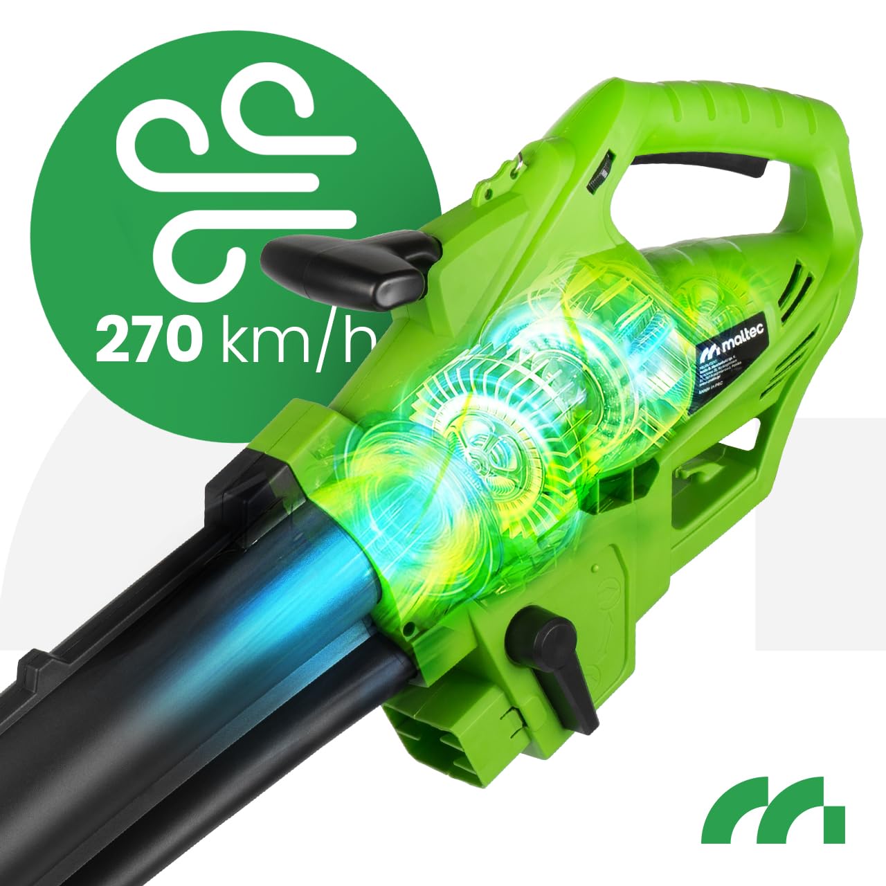 Laubbläser Laubsauger MalTec Elektro Blätterbläse mit Schredder Häcksler Staubsauger 3500W 270km/h Gürtel Räder Fangsack 45 Liter