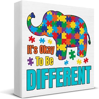 TSUYAWU Autism Decor - Autism Awareness Decorations - It's Okay to Be Different Wooden Sign Home Office Classroom Bedroom Desk Shelf Table Decor 5×5 Inches