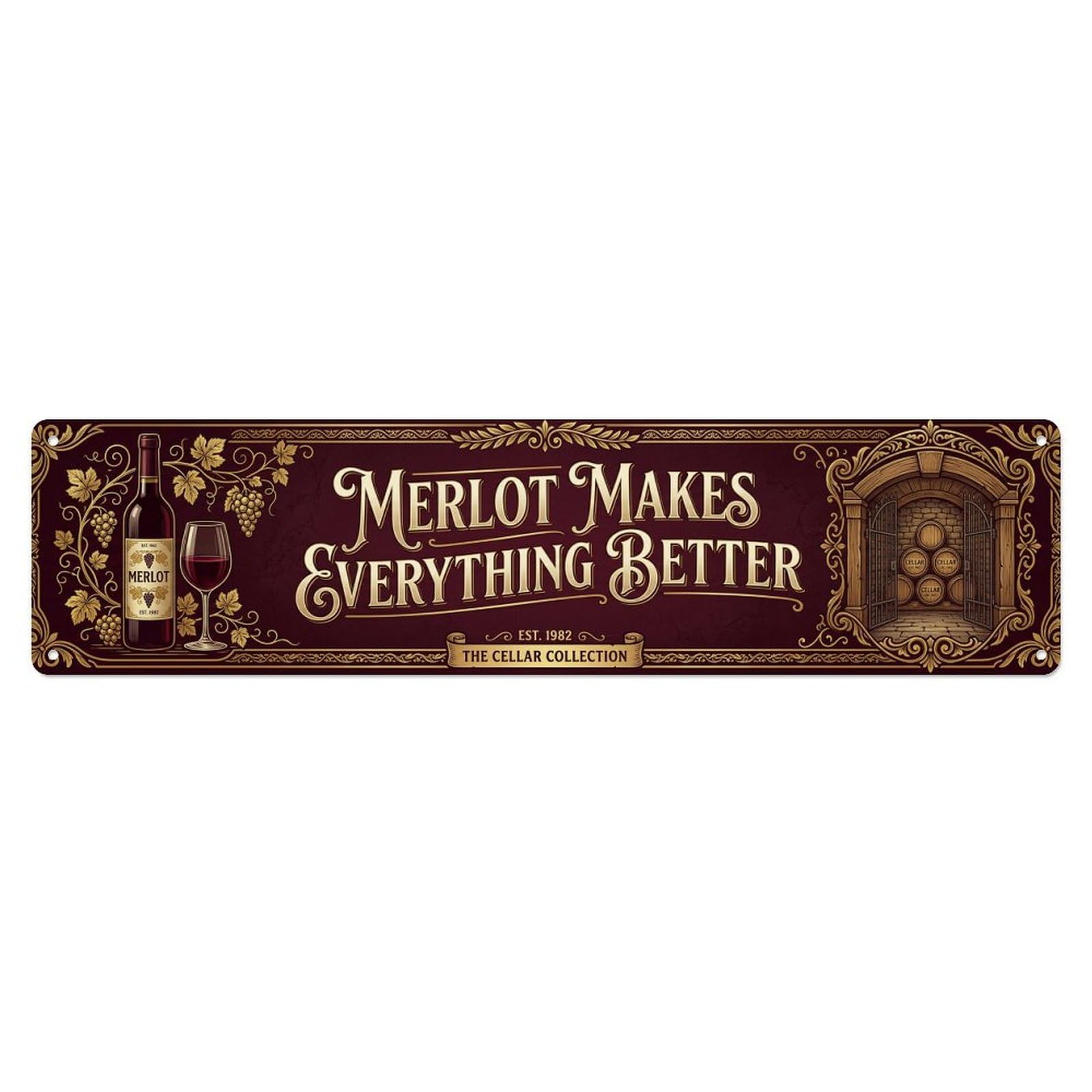 Merlot Sophisticated Cellar Beverage Metal Tin Sign Plaque Wall Decor for Cafe, Club Bar, Office, Home Garden Metal Poster 4x16Inch