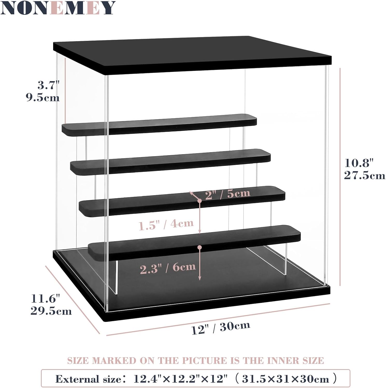 NONEMEY Clear Acrylic Display Case Stand with LED Light 2/3/4/5/6 Tier Storage Box Showcase Dustproof Organizer Box for Collectibles (5Tier 12.4*12.2*12inch )