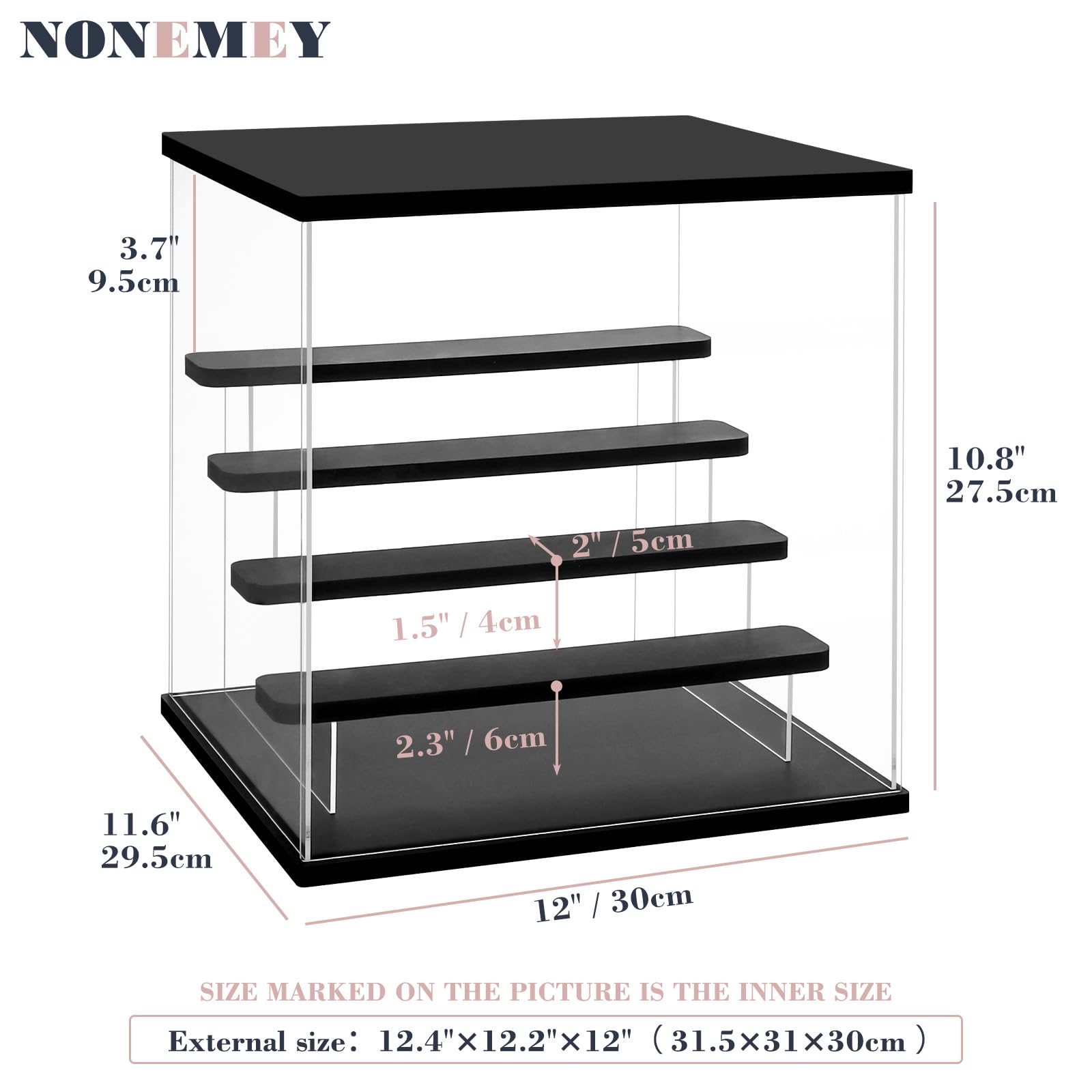 NONEMEY Clear Acrylic Display Case with Light ,3/4/5/6 Tier Multiple Color Lights via Remote Control Dustproof Display Box for Collectibles Figures Mini Toys (5Tier 12.4*12.2*12inch )