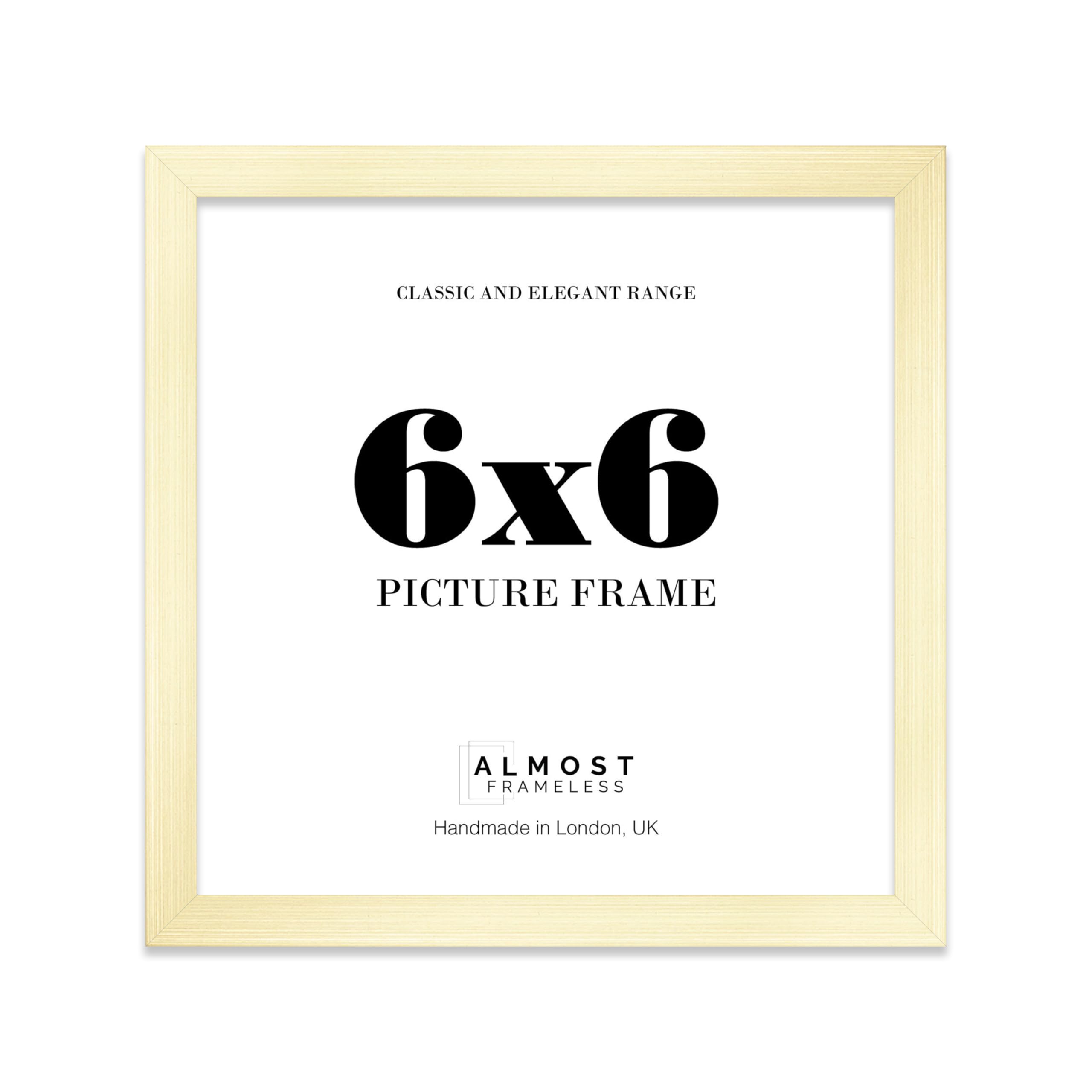Almost Frameless 6x6 Gold Picture Frame 6"x6" (15.2x15.2cm) Poster, Photo, Artwork, or Print. Thin Edge Slim Frame Portrait and Landscape Display with Wall Hooks — image 1