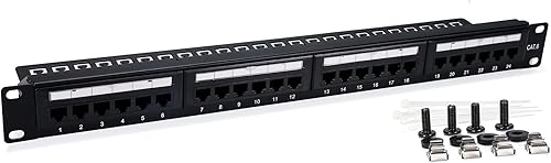 QSFPTEK Panel de conexión de 24 puertos, alimentación UTP Cat6, Panel de conexión de red IDC dual de 19 pulgadas, panel de conexión Ethernet