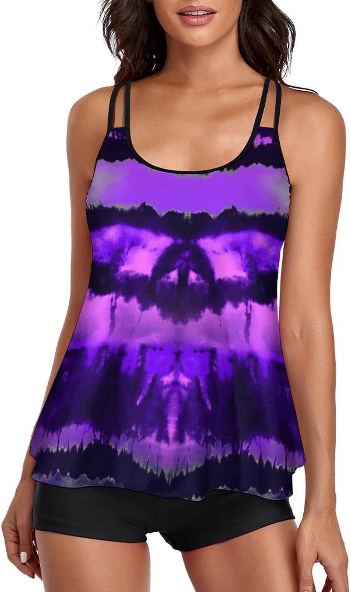 UrchicsWomens 2024 Tankini Swimsuits Tummy Control Flowy Swimwear Two Piece Bathing Suits Swim Tank Top with Boyshorts