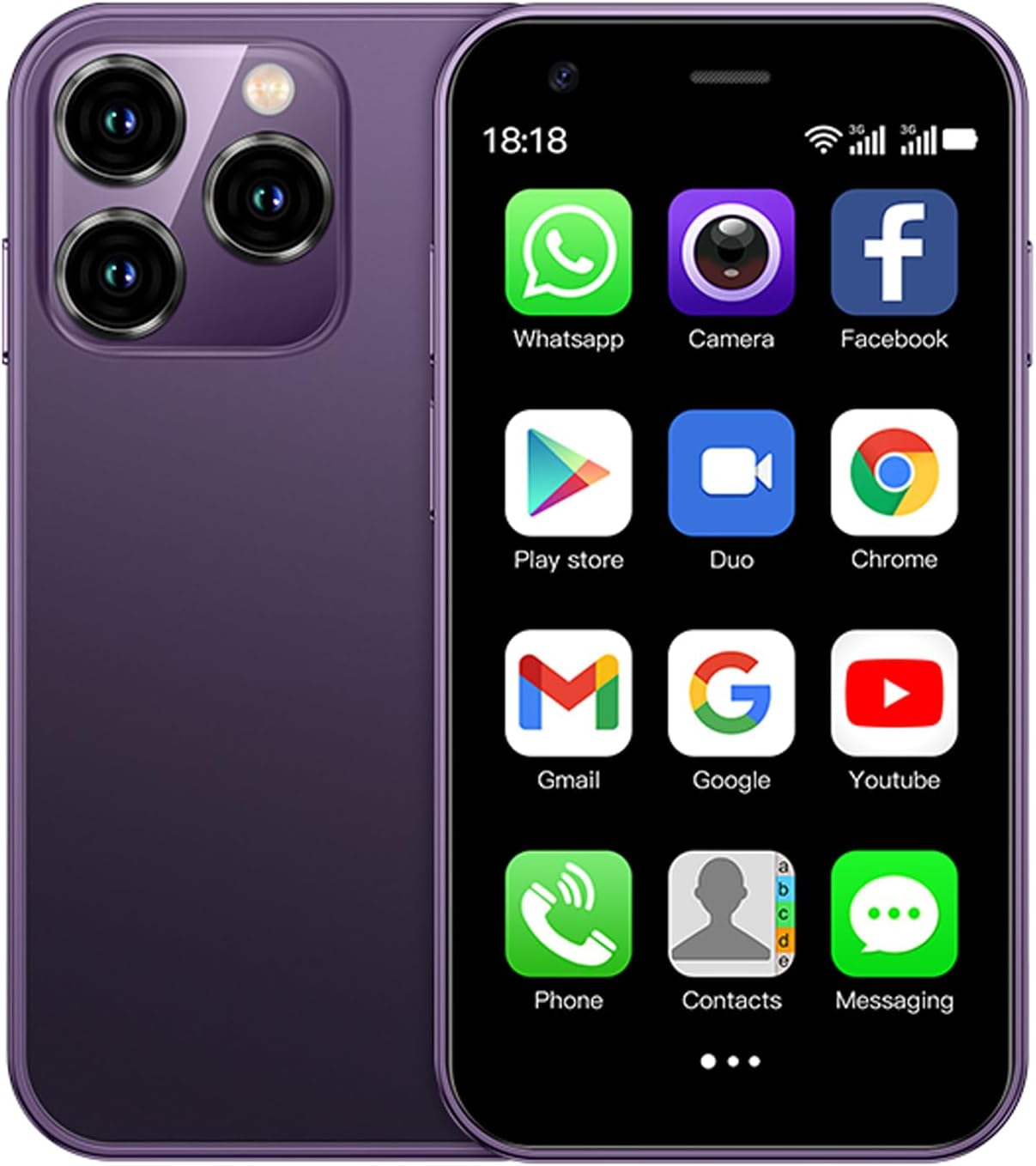 Mini Unlocked Phones,2G+16GB Smartphone 2.5 Inch Android Quad Core 3000mAh Standby Small Mobile Phone Student Pocket Cell Phone Dual SIM/GPS/Face ID (Purple)