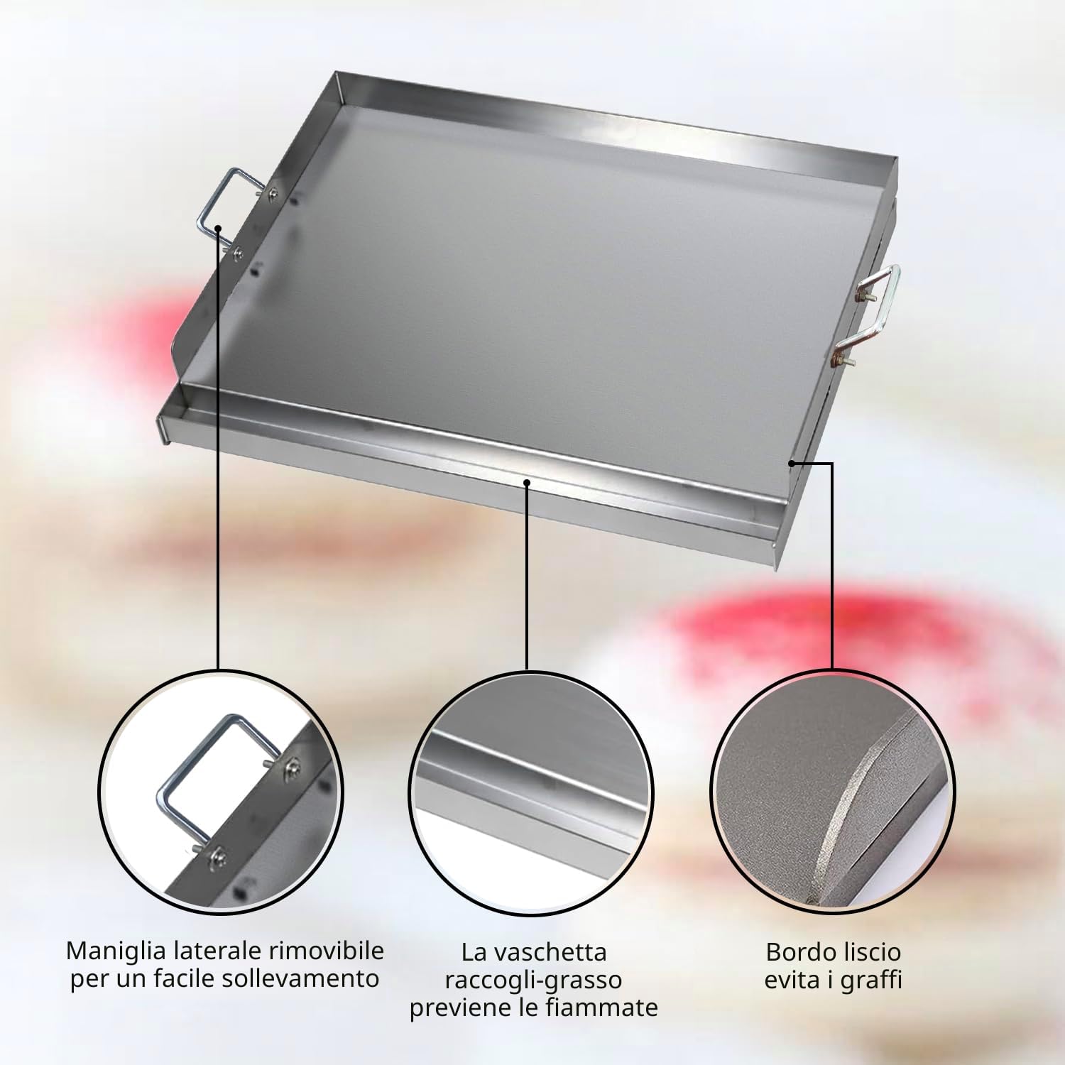 Piastra per griglia in acciaio inossidabile | 40x30x8 cm | Plancha BBQ universale in acciaio inossidabile spesso 2mm e antiruggine adatta per griglia a gas Weber e griglia a carbone | Piastra