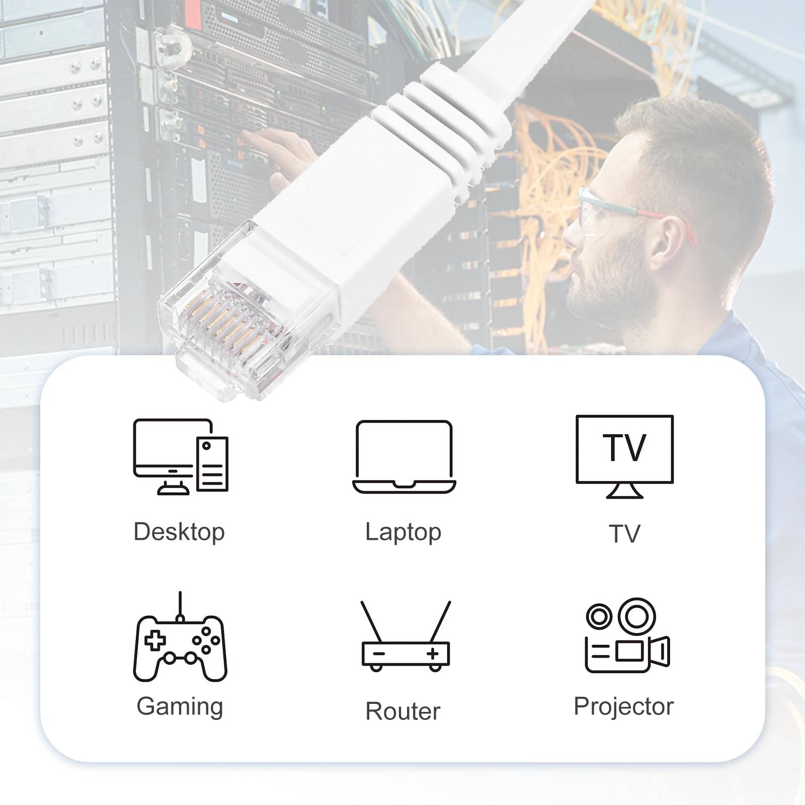 MECCANIXITY Câble Ethernet Cat 6 de 29,9 m, 32 AWG, 250 MHz, cordon de raccordement plat haut débit pour réseau Internet RJ45 Cat6 avec clips pour ordinateur, jeux, routeur, modem, blanc