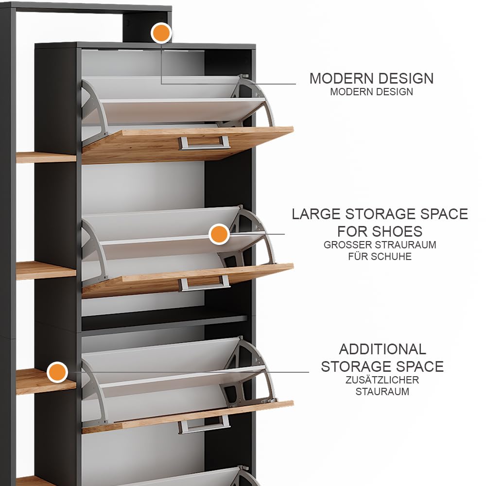 Vicco Mueble zapatero Orlando, Roble dorado/antracita, 80 x 166.1 cm