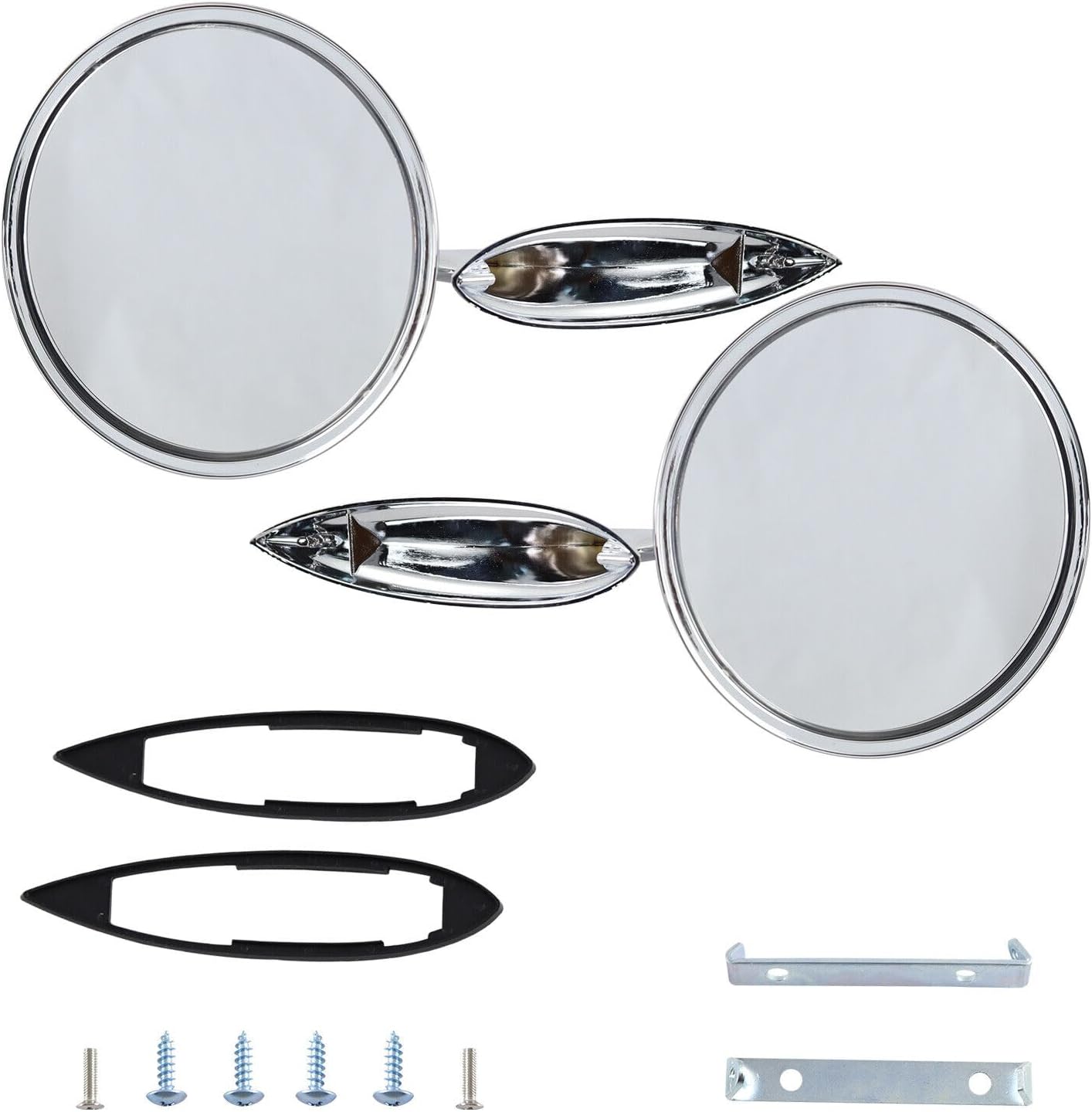 Round Bowtie Outside Rearview Mirrors Ribbed Base Fits for 1963-1964 Bel Air Biscayne Impala / 1963-1965 Corvair