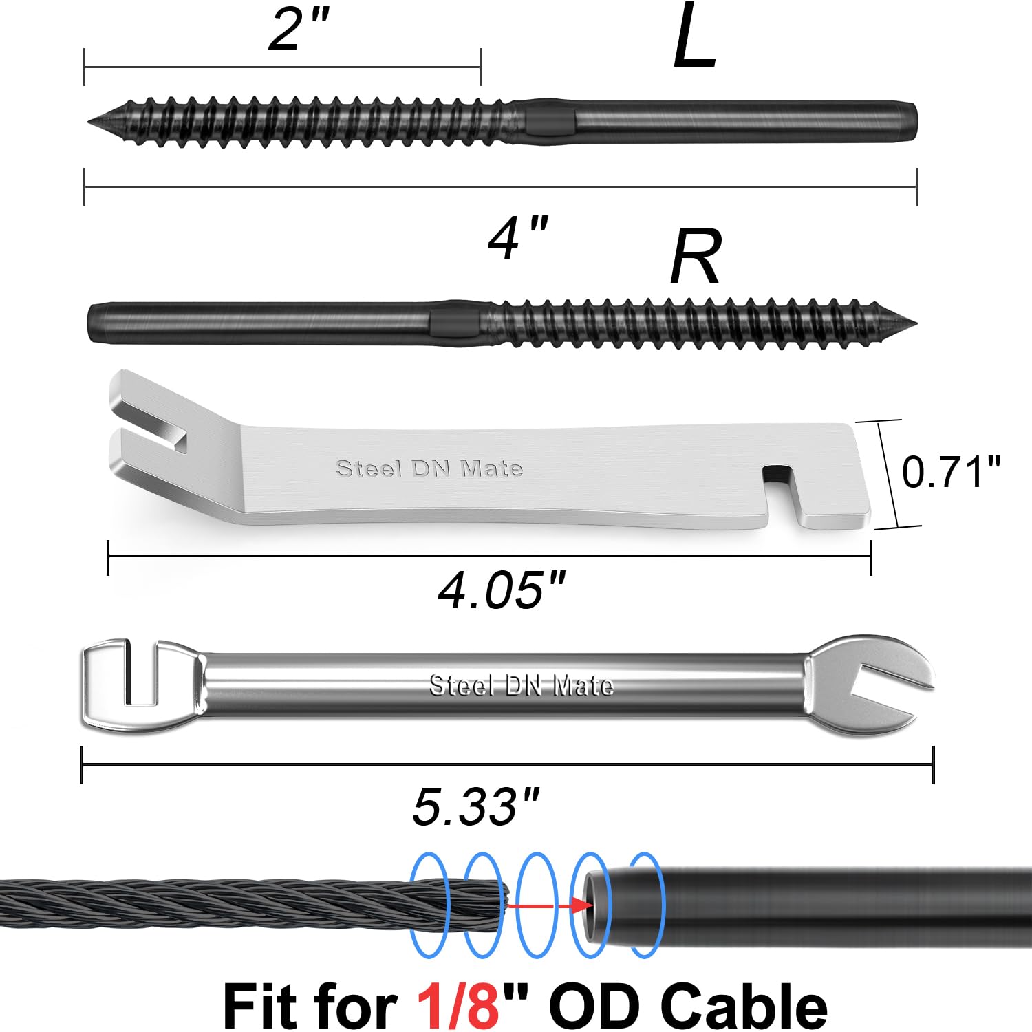Steel DN Mate 100 Packs T316 Stainless Steel Left&Right Handed Thread Swage Lag Screws Black for Wood Post of 1/8" Deck Cable Railing Kit,Stair Railing - Image 2
