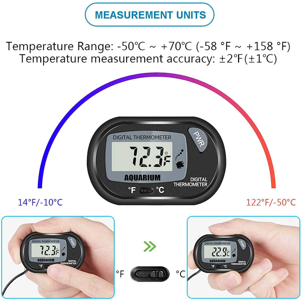 3 sztuki cyfrowy termometr do akwarium LCD z czujnikiem wodoodpornym, przedłużacz, wskaźnik Fahrenheita (℉) i Celsjusza (℃), z przyssawką, opaski kablowe z nylonu do akwariów