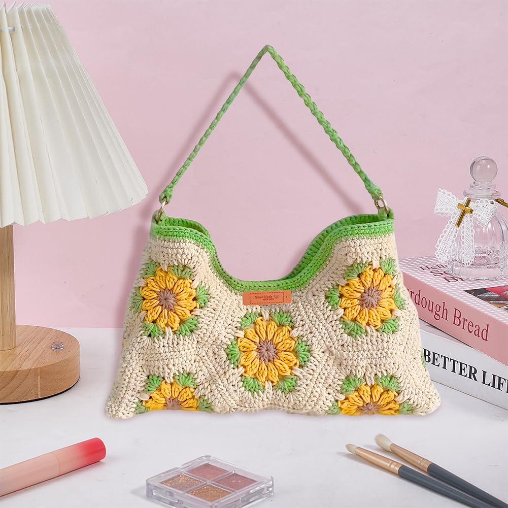 FREEBLOSS Kit all'uncinetto per principianti all'uncinetto girasole Tote Bag Kit con video tutorial fatto a mano all'uncinetto borsa che fa forniture per gli amanti del lavoro a maglia