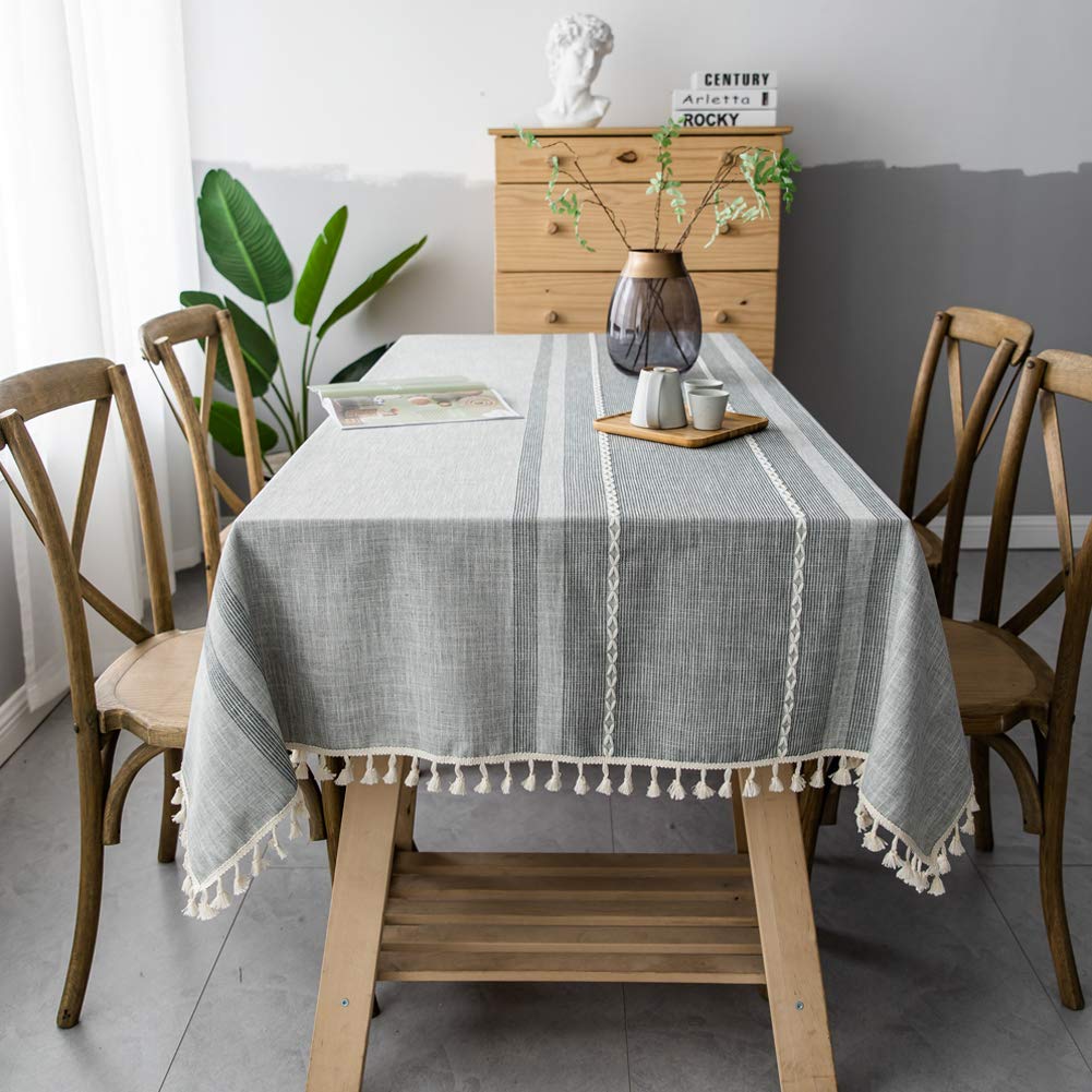 ACMER Nappe 140x180cm, Nappe Cuisine, Anti Tache Tissu, Facile à Nettoyer, pour Décoration de Table de Cuisine - Gris Clair